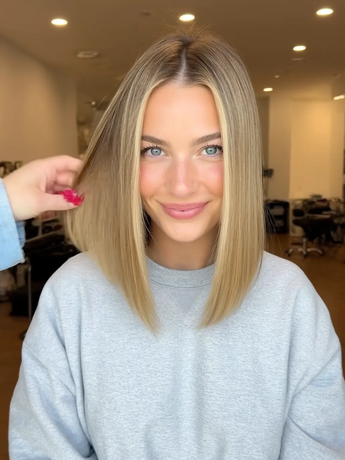 Straight Sandy Blonde Lob for Square Faces