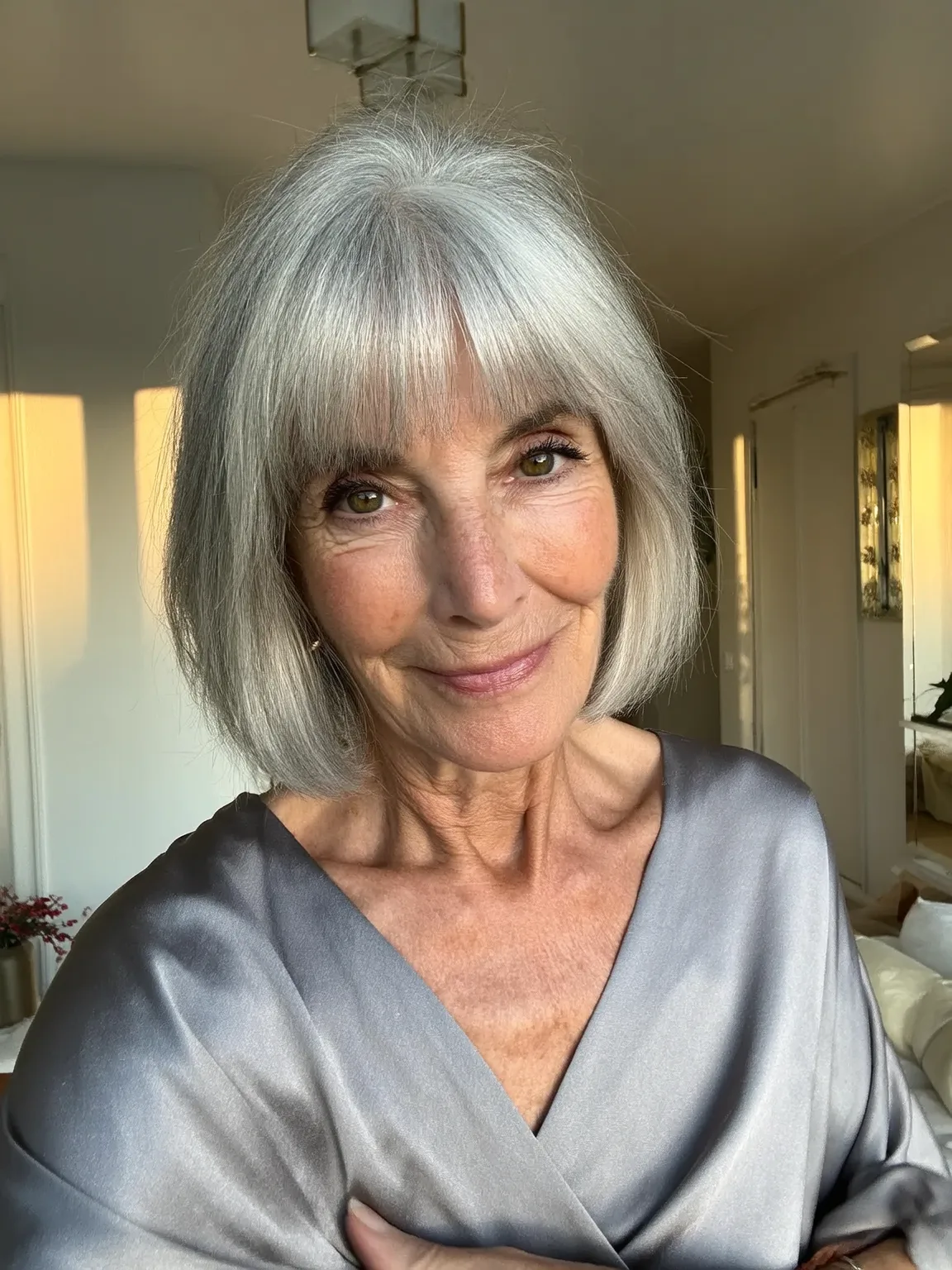 Blunt Bangs with Silver Frost Straight Bob on Diamond Faces