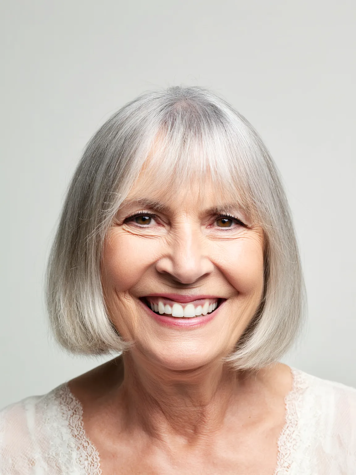 Flat Silver Frost Bob with Blunt Bangs
