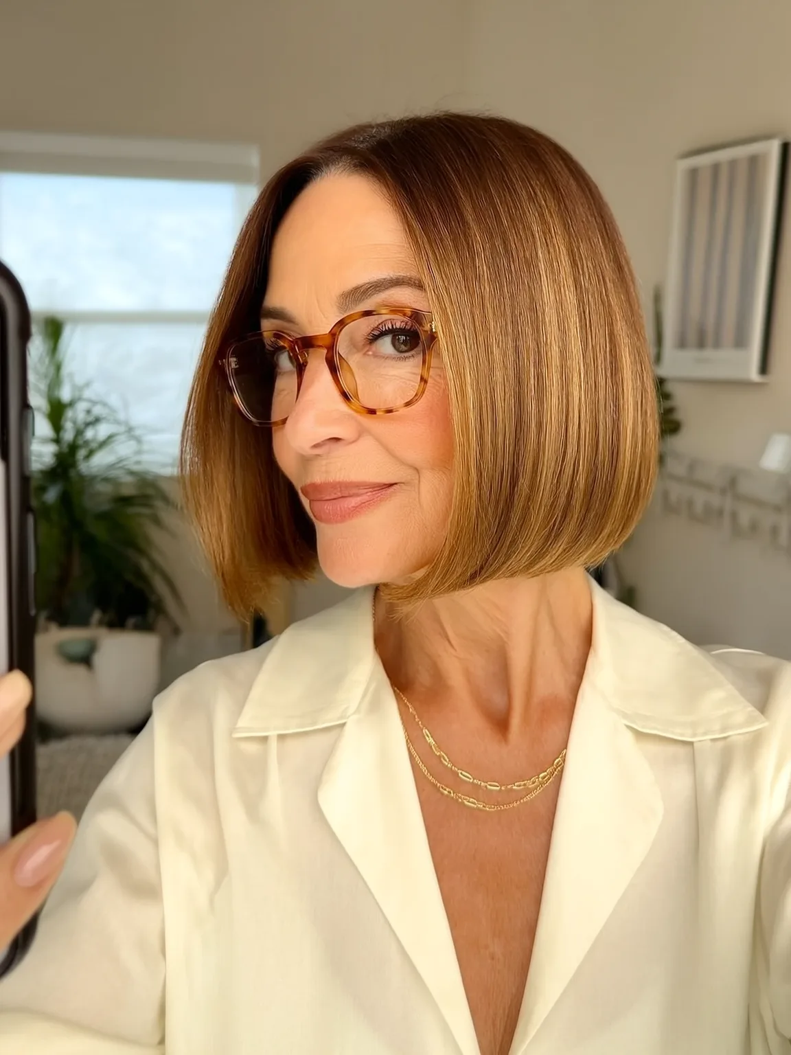 Chin-Length Warm Caramel Bob for Triangle Faces