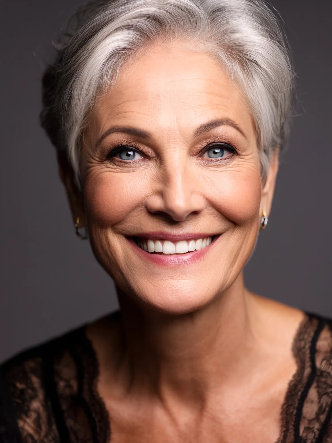 Short Silver Gray Straight Pixie Without Bangs