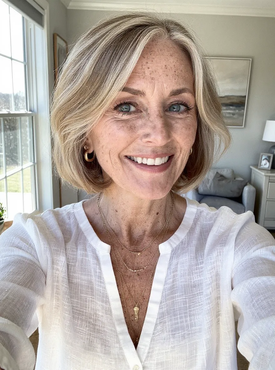 Straight Ash Blonde Bob with Side-Swept Bangs