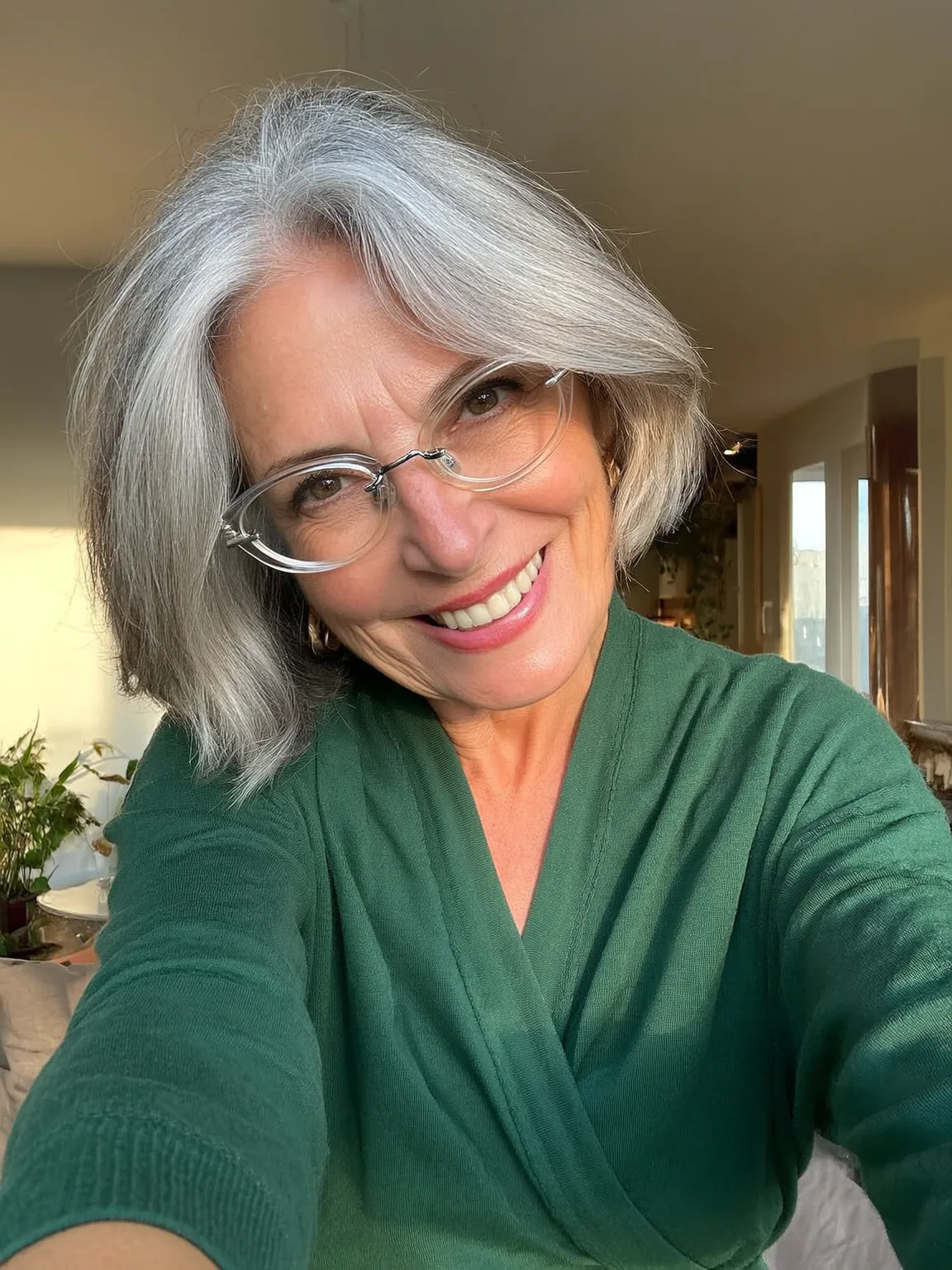 Chin-Length Silver Frost Straight Bob Without Bangs