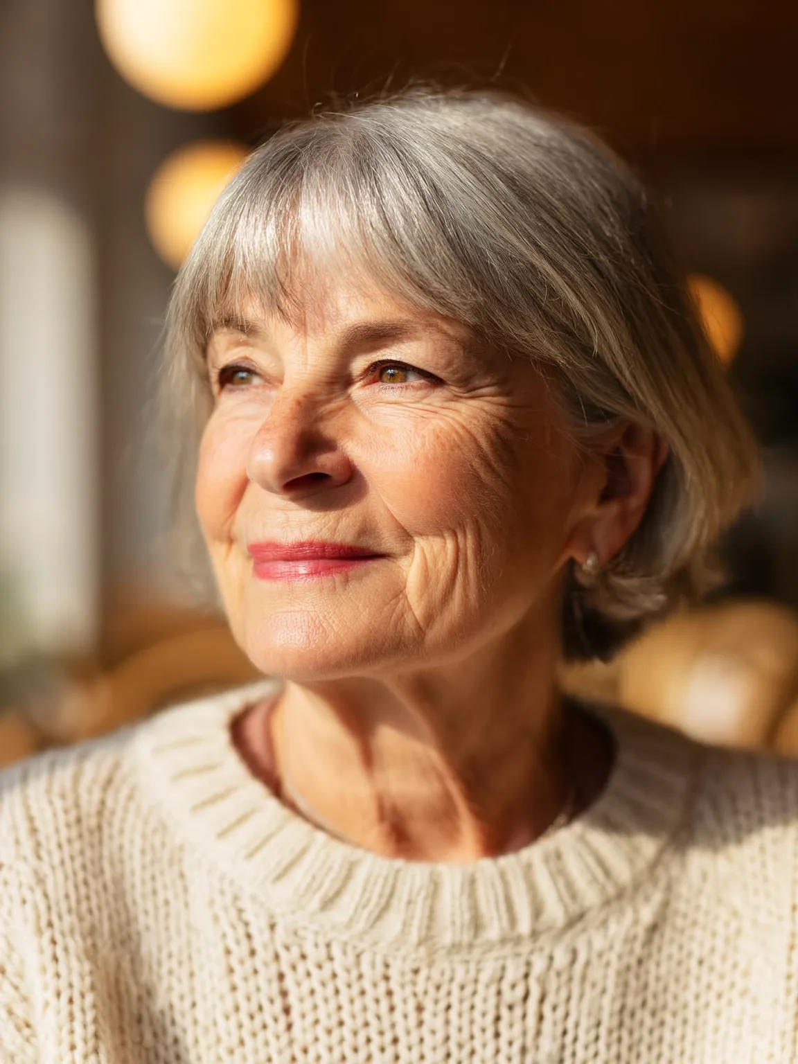 Chin-Length Silver Frost Bob with Wispy Bangs for Round Faces