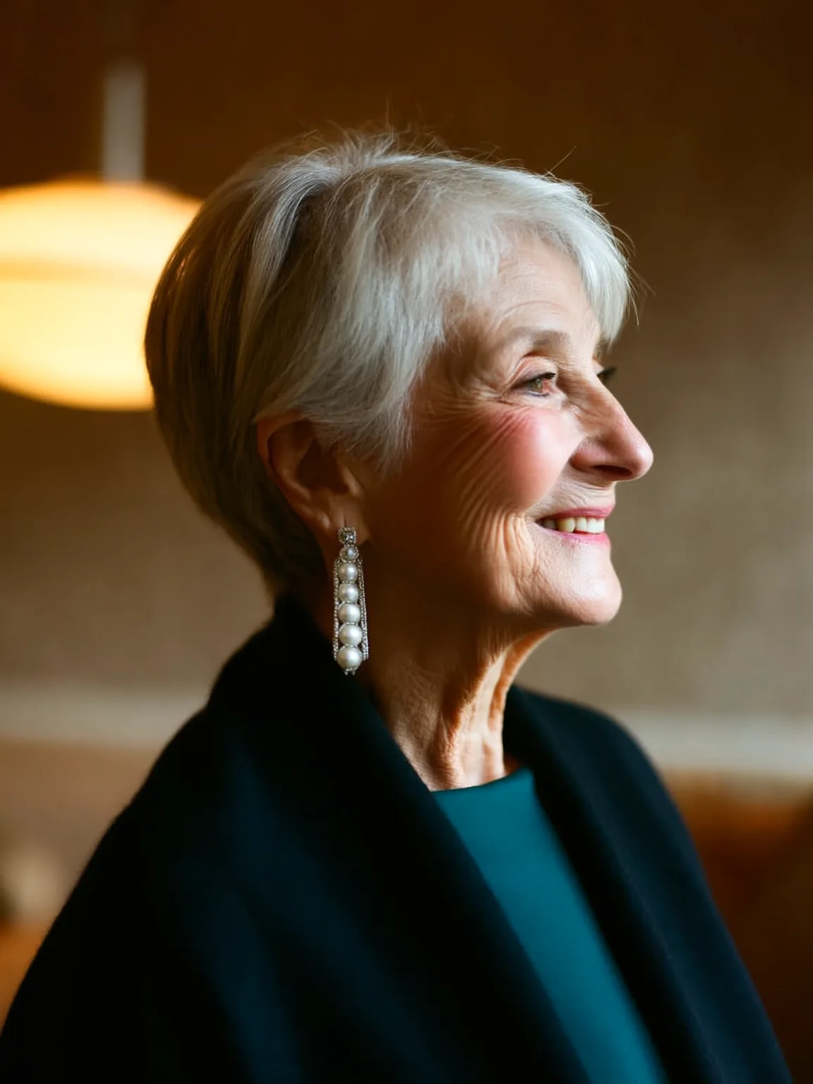 Silver Frost Pixie with Side-Swept Bangs and Medium Volume