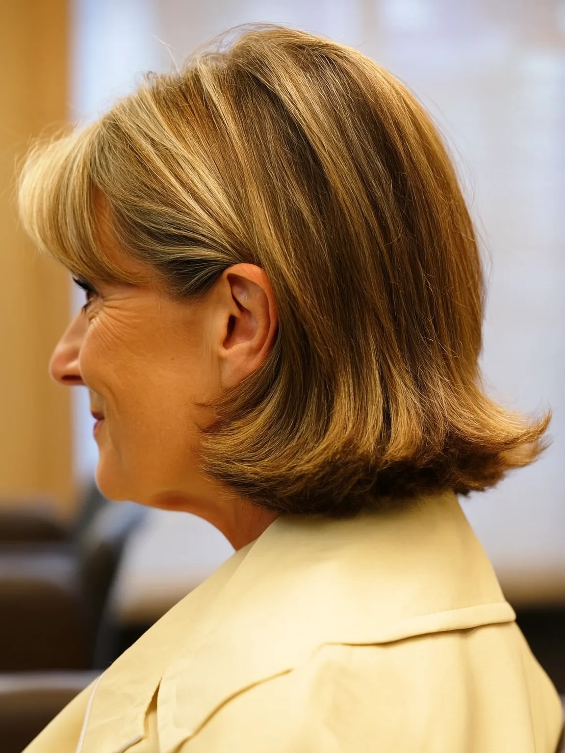 Chin-Length Honey Blonde Bob with Side-Swept Bangs