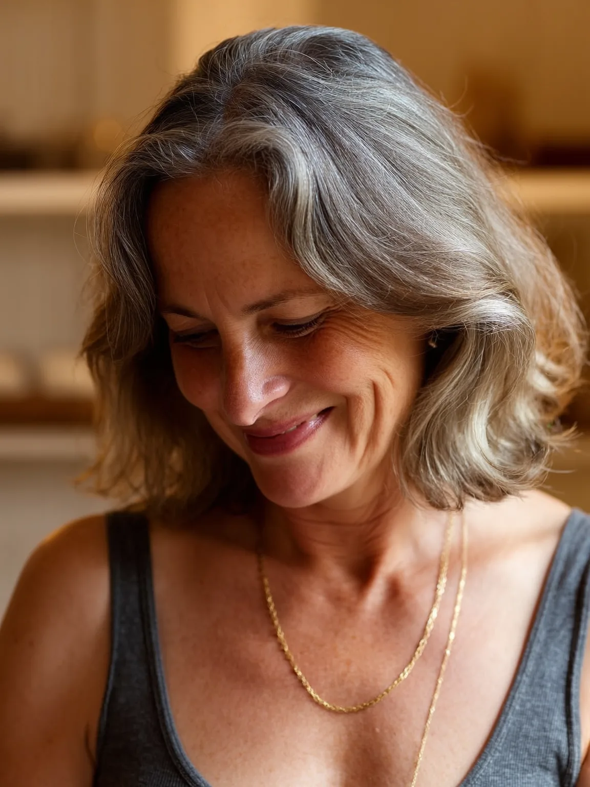 Silver Frost Wavy Lob with Luminous Shine