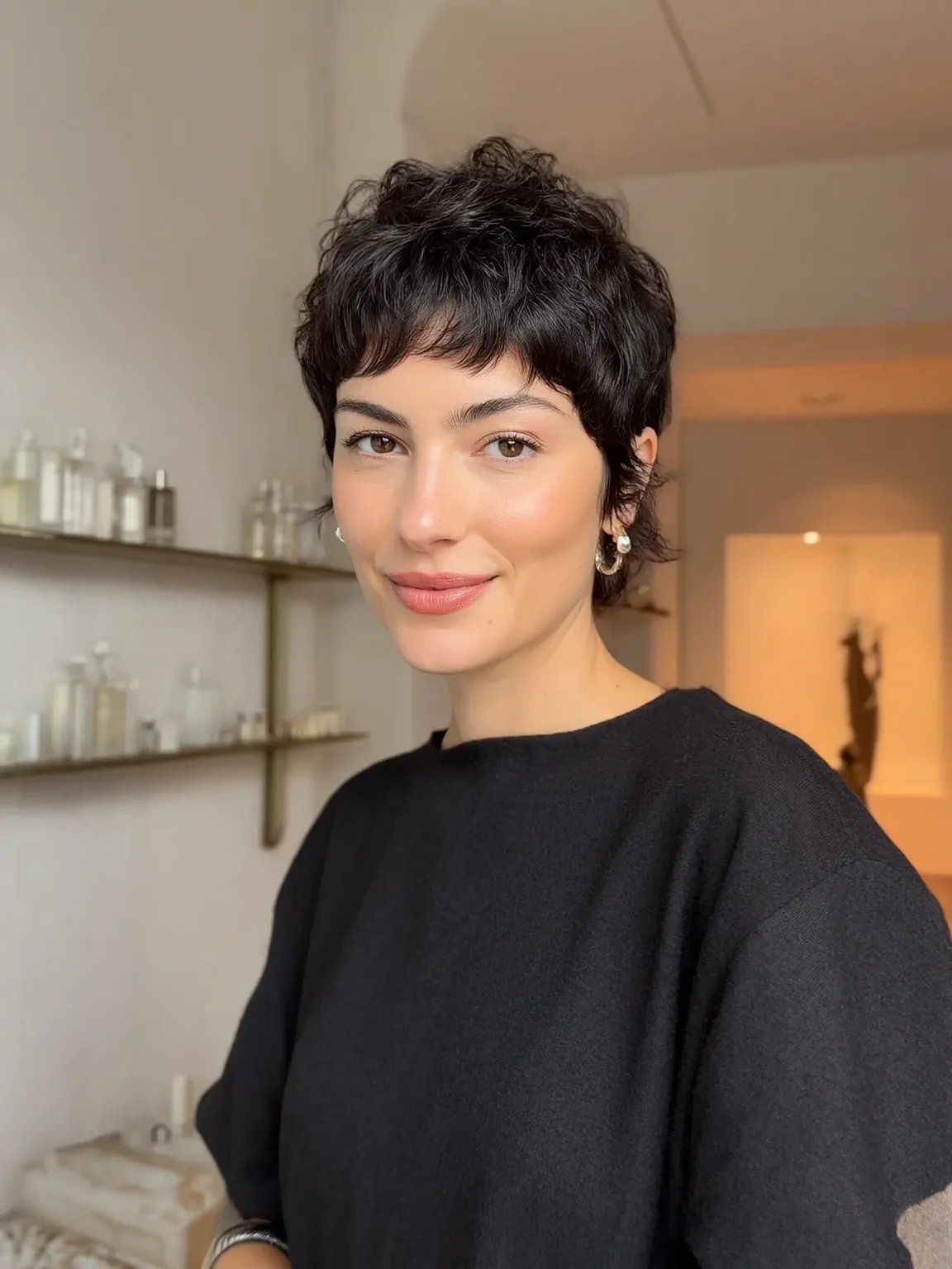 Textured Pixie with Wispy Bangs in Rich Espresso Brown