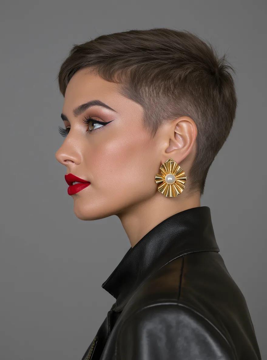 Short Natural Pixie in Cool Taupe Brown