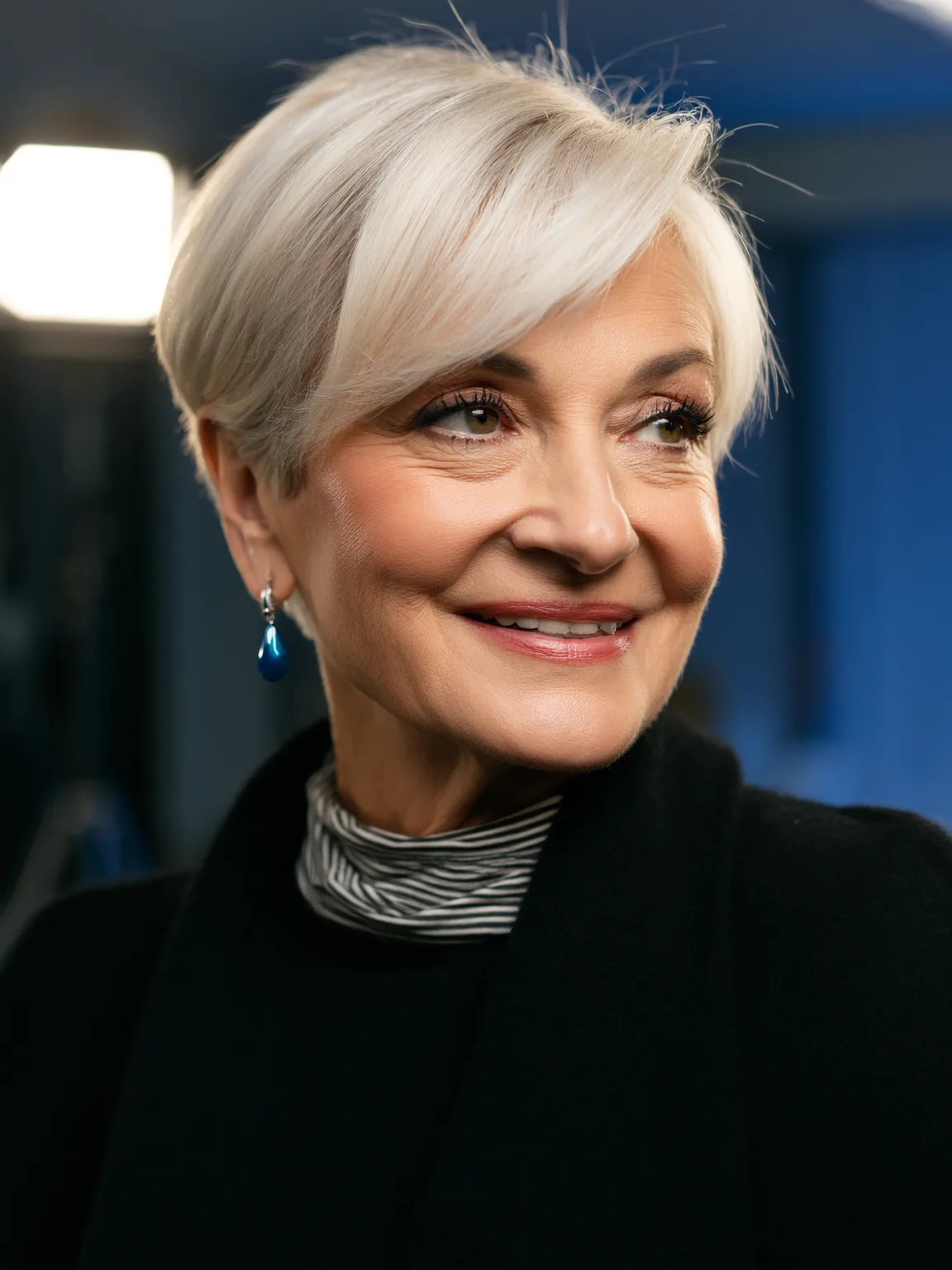 Sophisticated Silver Frost Pixie with Side-Swept Fringe