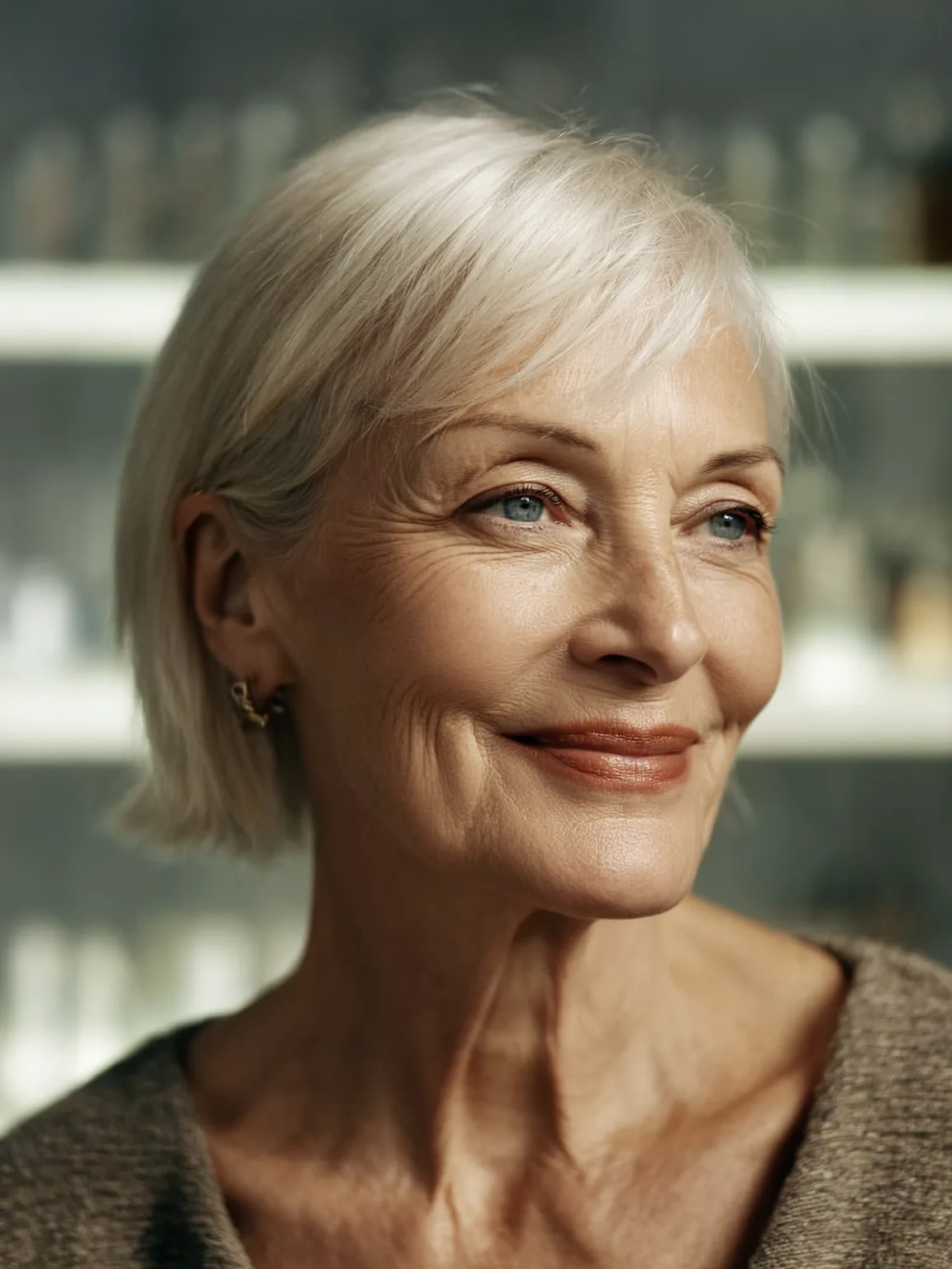 Classic Silver Frost Bob with Side-Swept Bangs