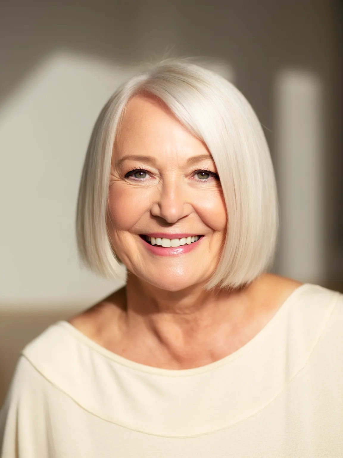 Chin-Length Blunt Bob in Silky Silver Frost