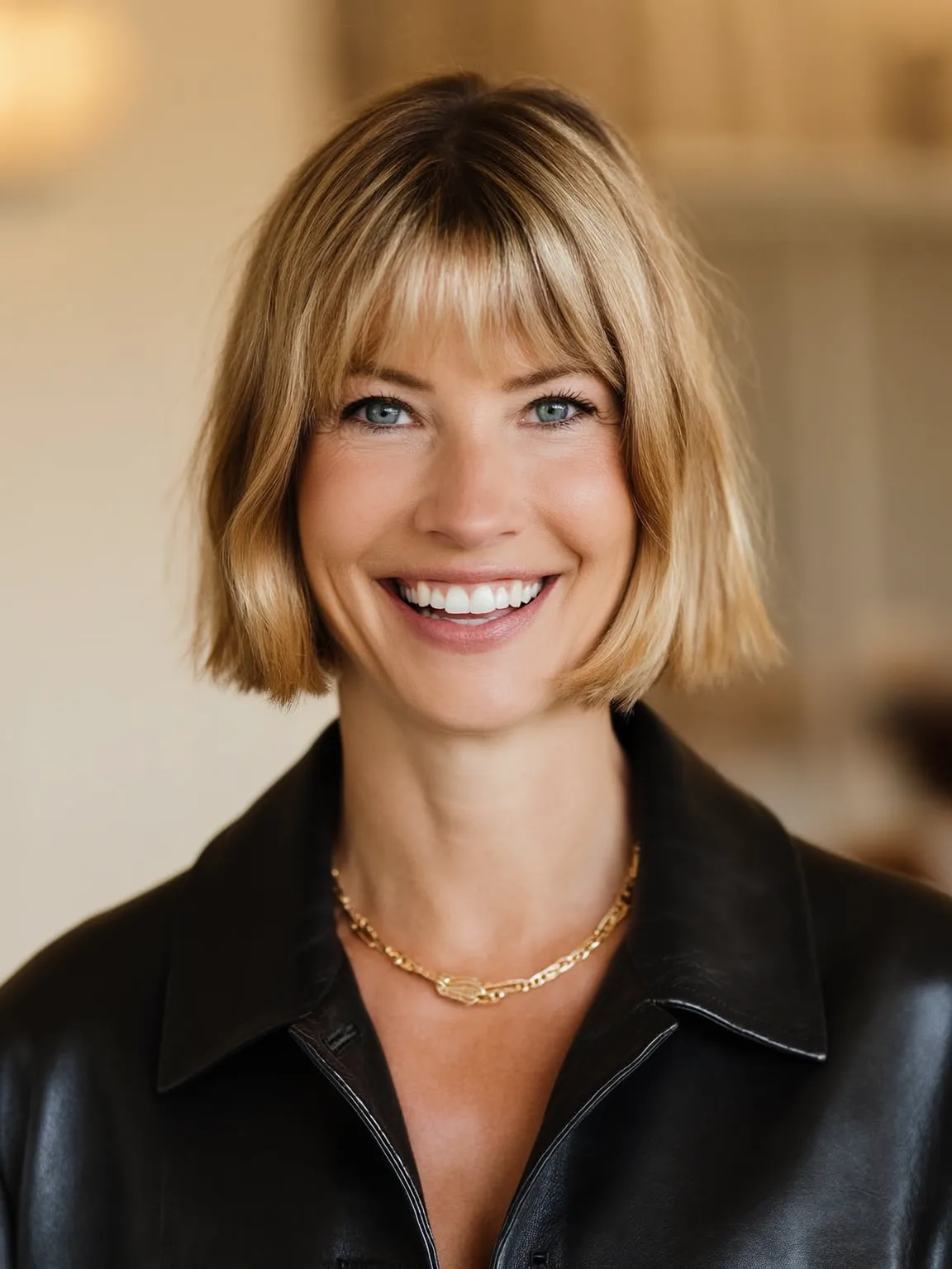 Chin-Length Blunt Bob with Sandy Blonde Finish