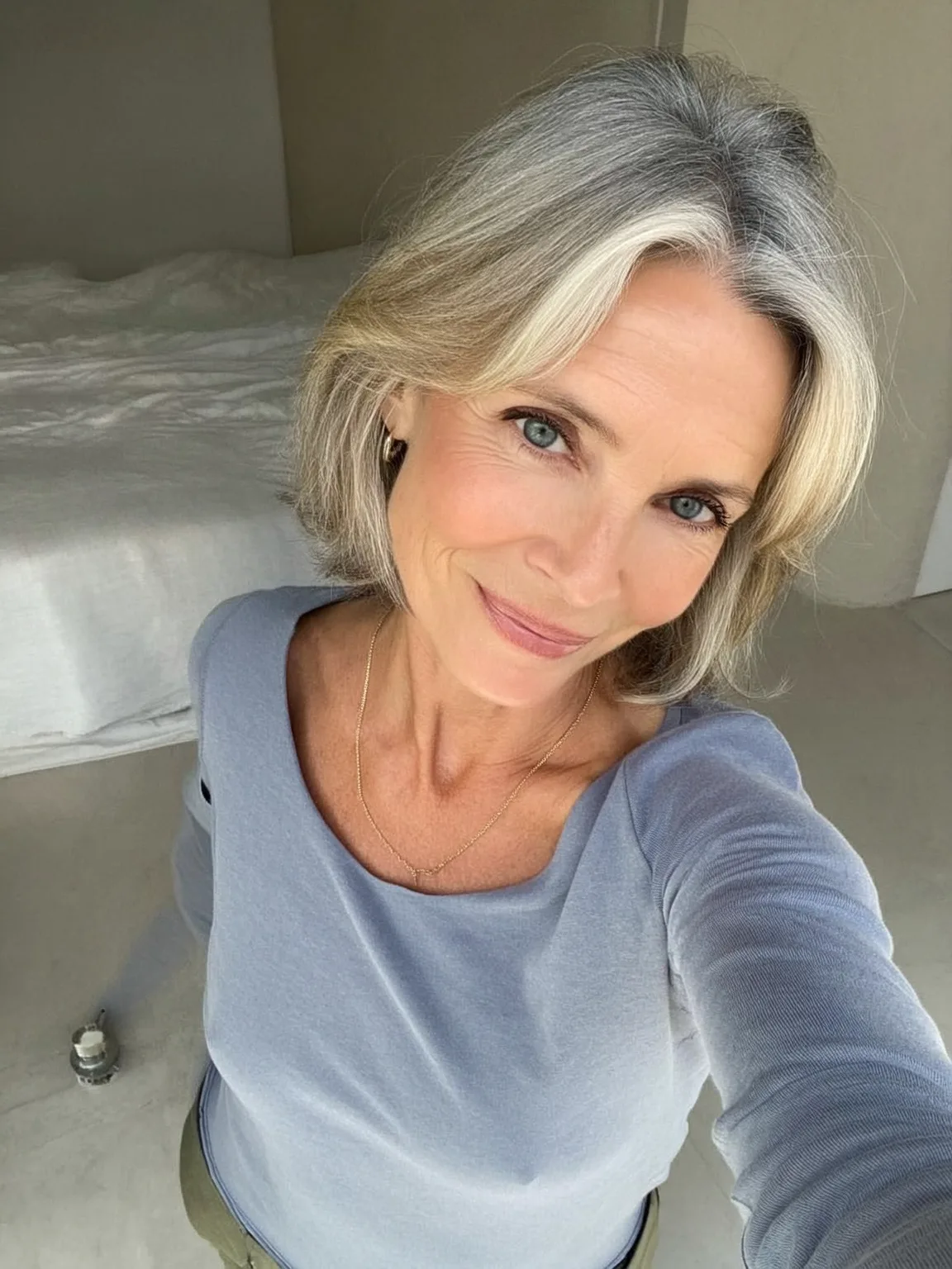 Chin-Length Bob with Silver Frost and Natural Sheen