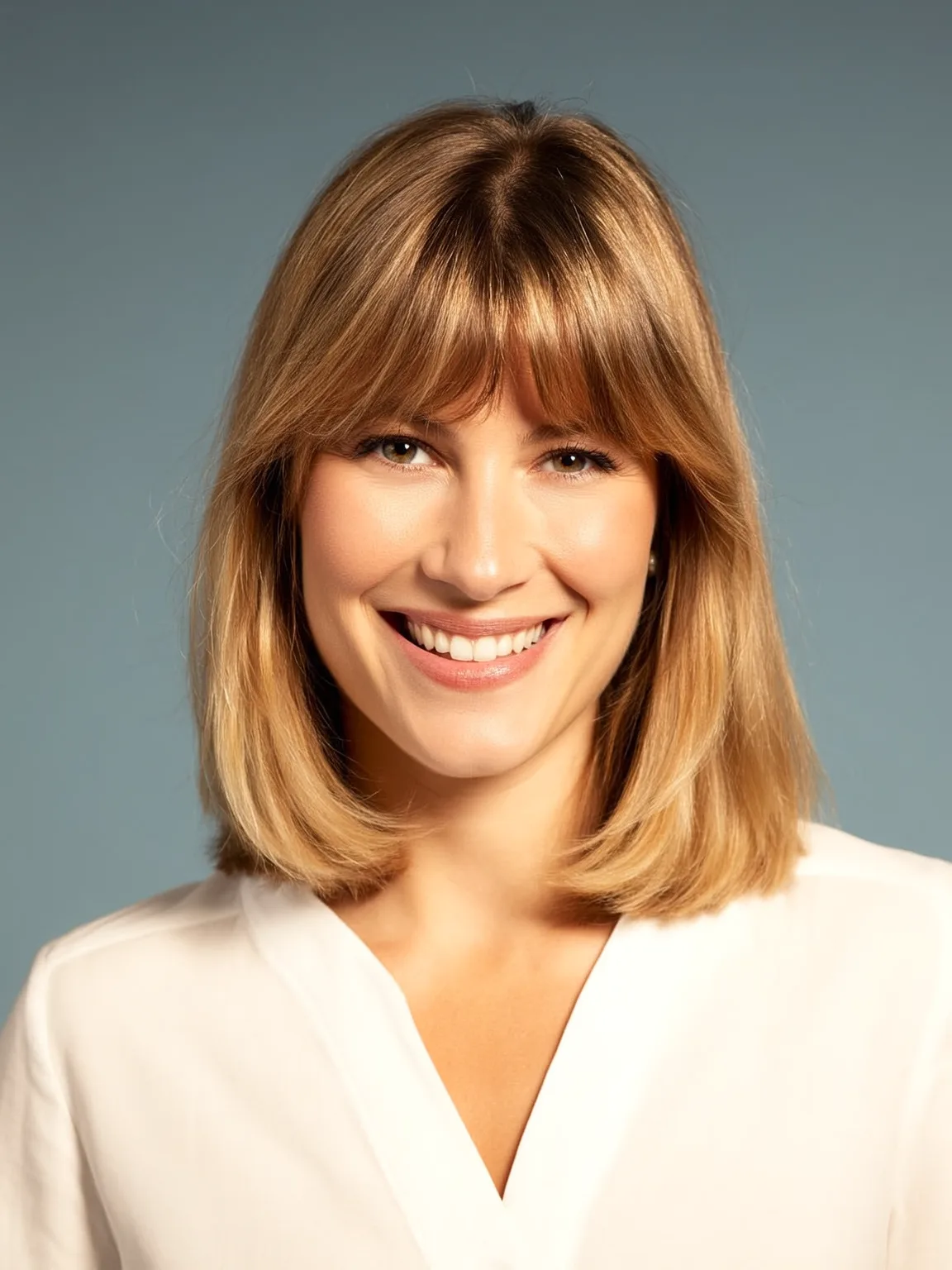 Classic Shoulder-Length Bob with Warm Caramel Tone