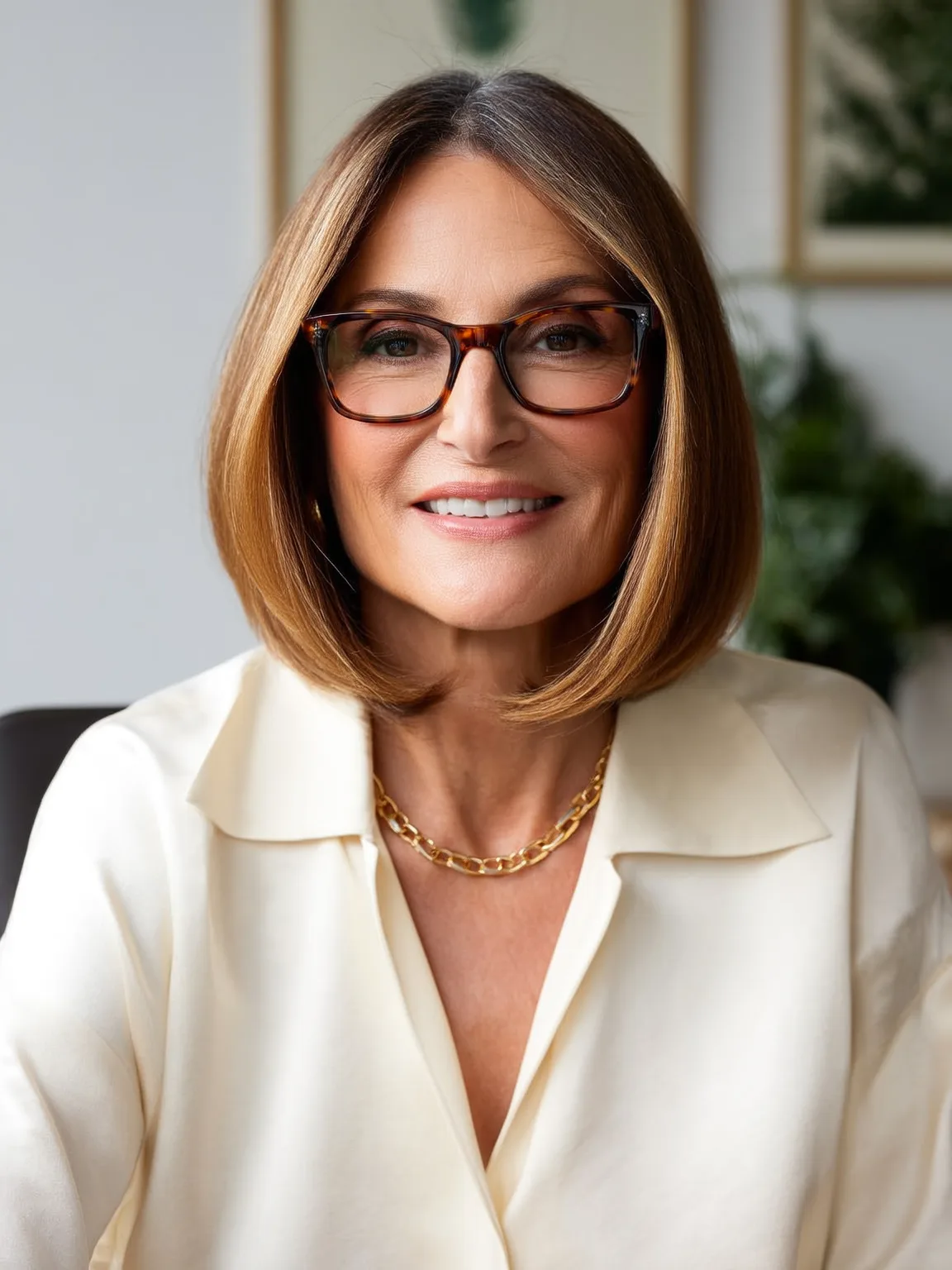Chin-Length Bob in Warm Caramel Brown with Silky Finish