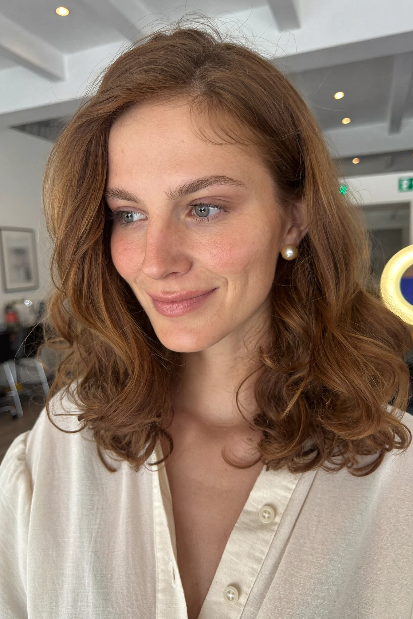 Shoulder-Length Curly Caramel Lob