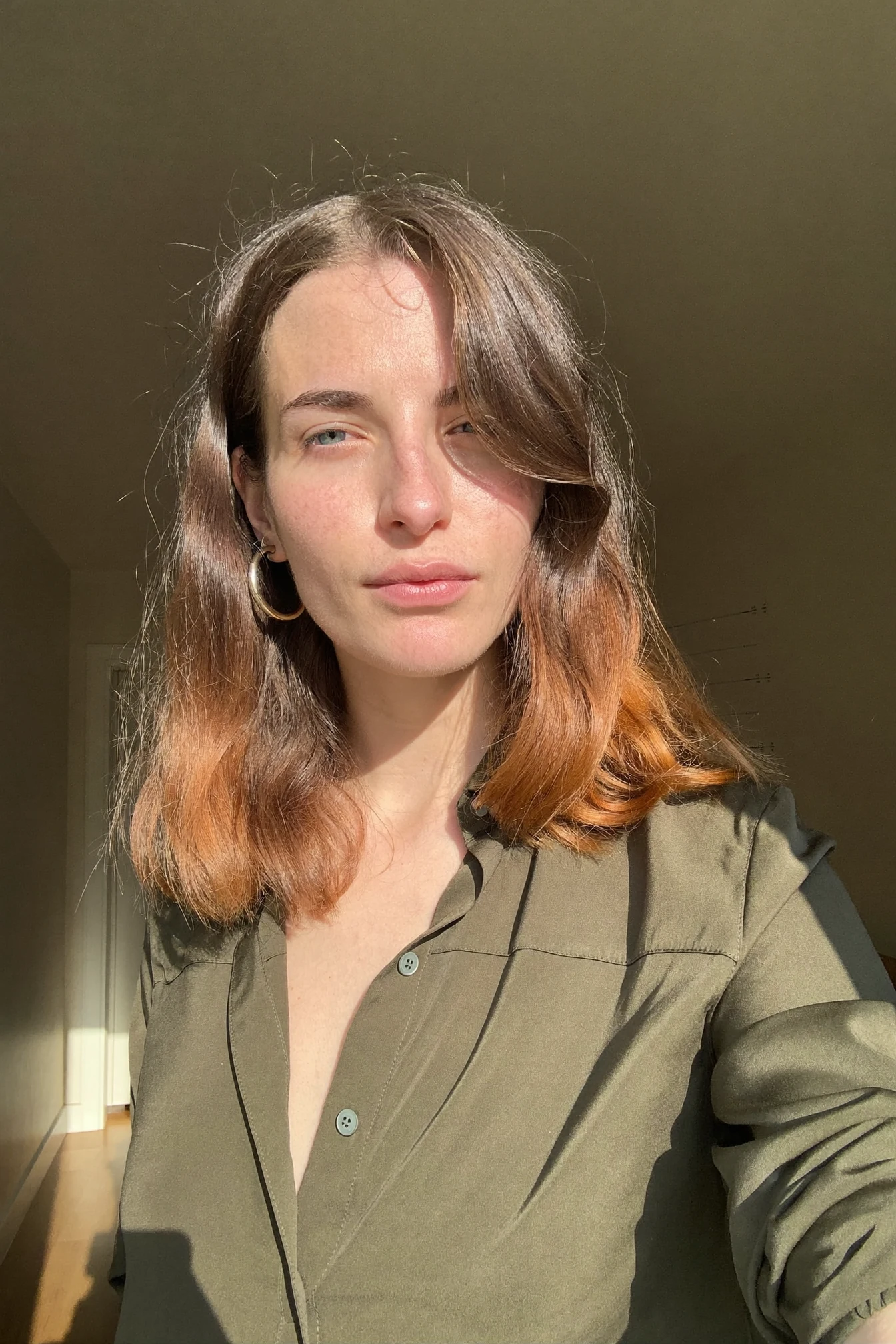 Shoulder-Length Caramel Lob with Air-Dried Texture