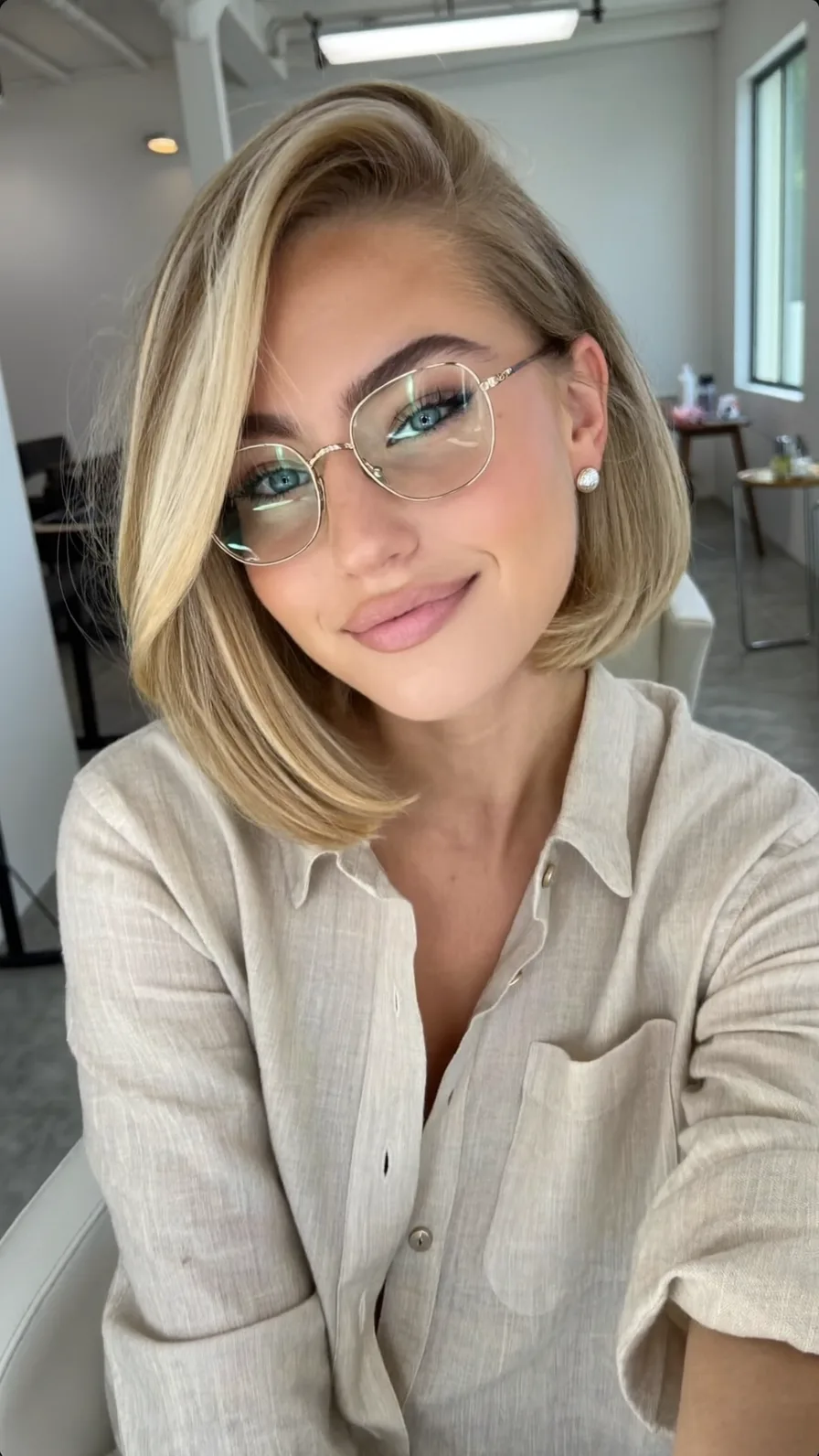 Elegant Chin-Length Bob with Deep Side-Parted Flowing Layers