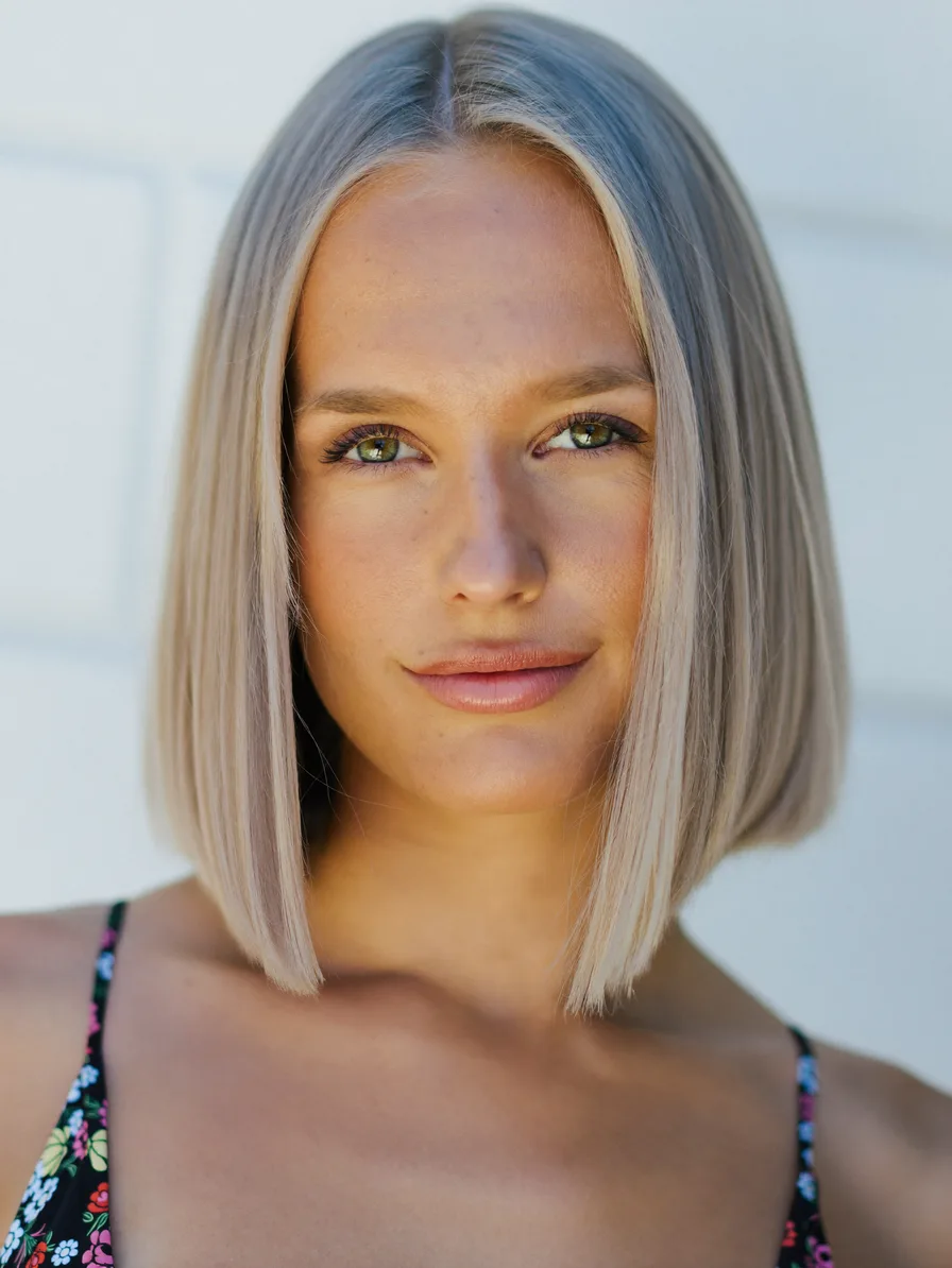 Chic Blunt Chin-Length Ash Blonde Straight Bob