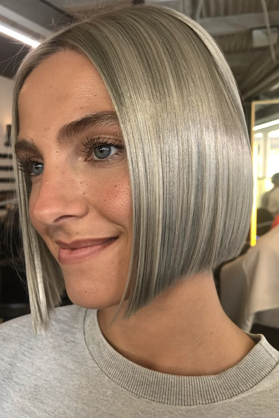 Sleek Chin-Length Classic Blunt Ash Blonde Bob