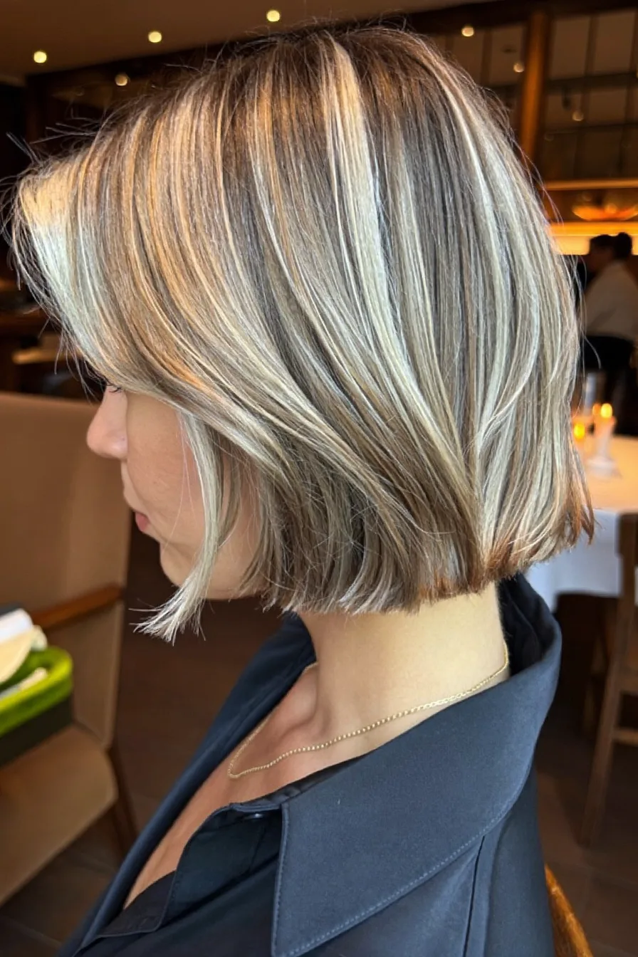 Chic Ash Blonde Blunt Bob with Subtle Side-Swept Bangs