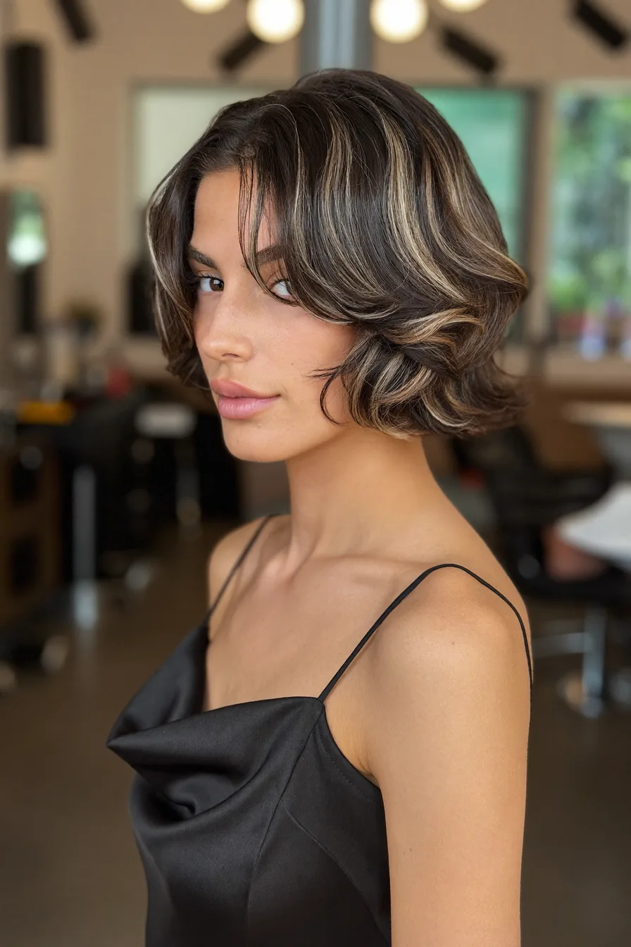 Chin-Length Layered Bob with Ash Blonde Balayage Highlights