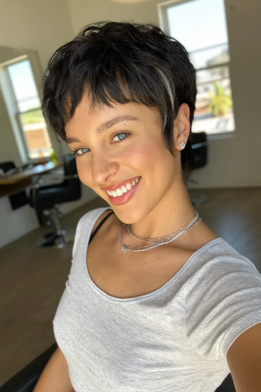 Modern Textured Pixie Cut with Money-Piece Highlights