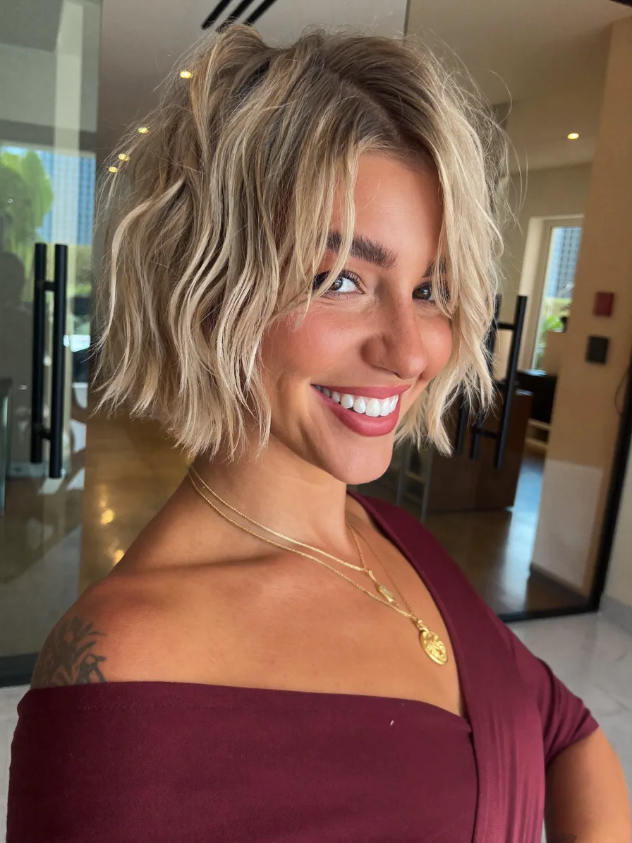 Chic Textured Ash Blonde Bob with Subtle Lowlights