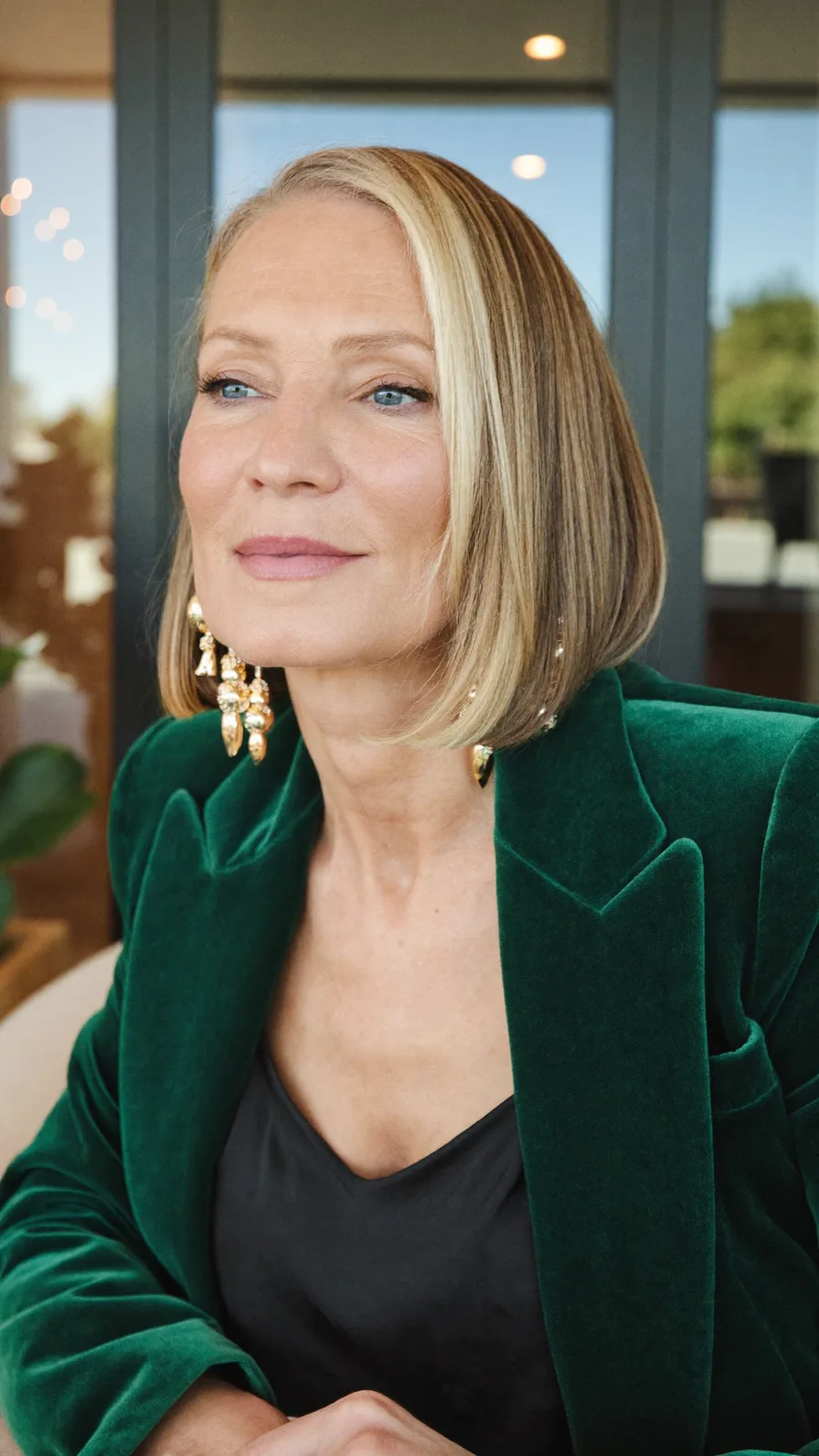 Elegant Chin-Length Blunt Bob with Side-Swept Highlights