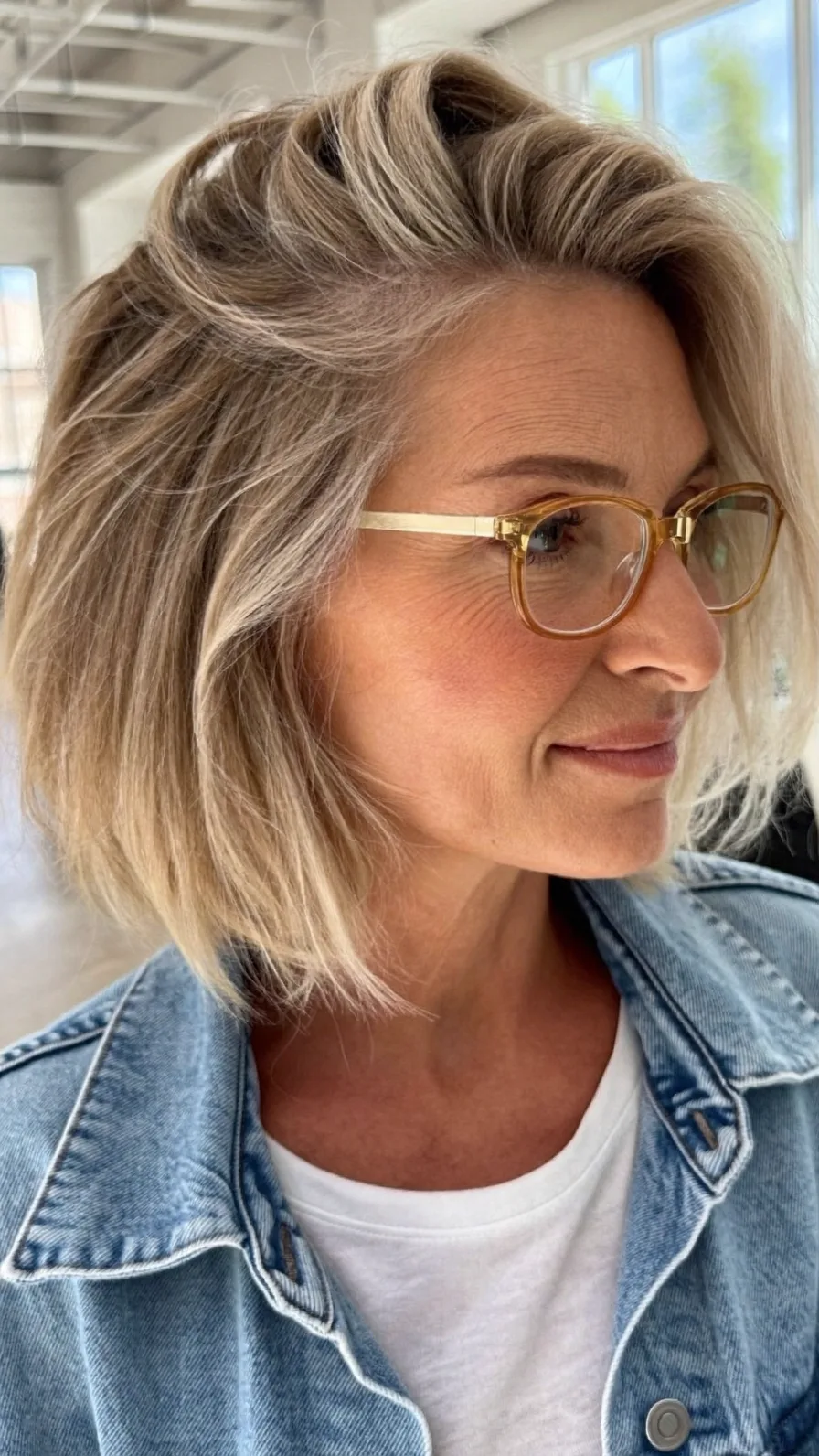 Voluminous Textured Ash Blonde Long Layered Lob for Mature Women