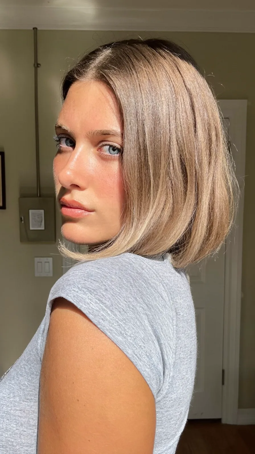 Chic Blunt Bob with Center Part and Subtle Highlights