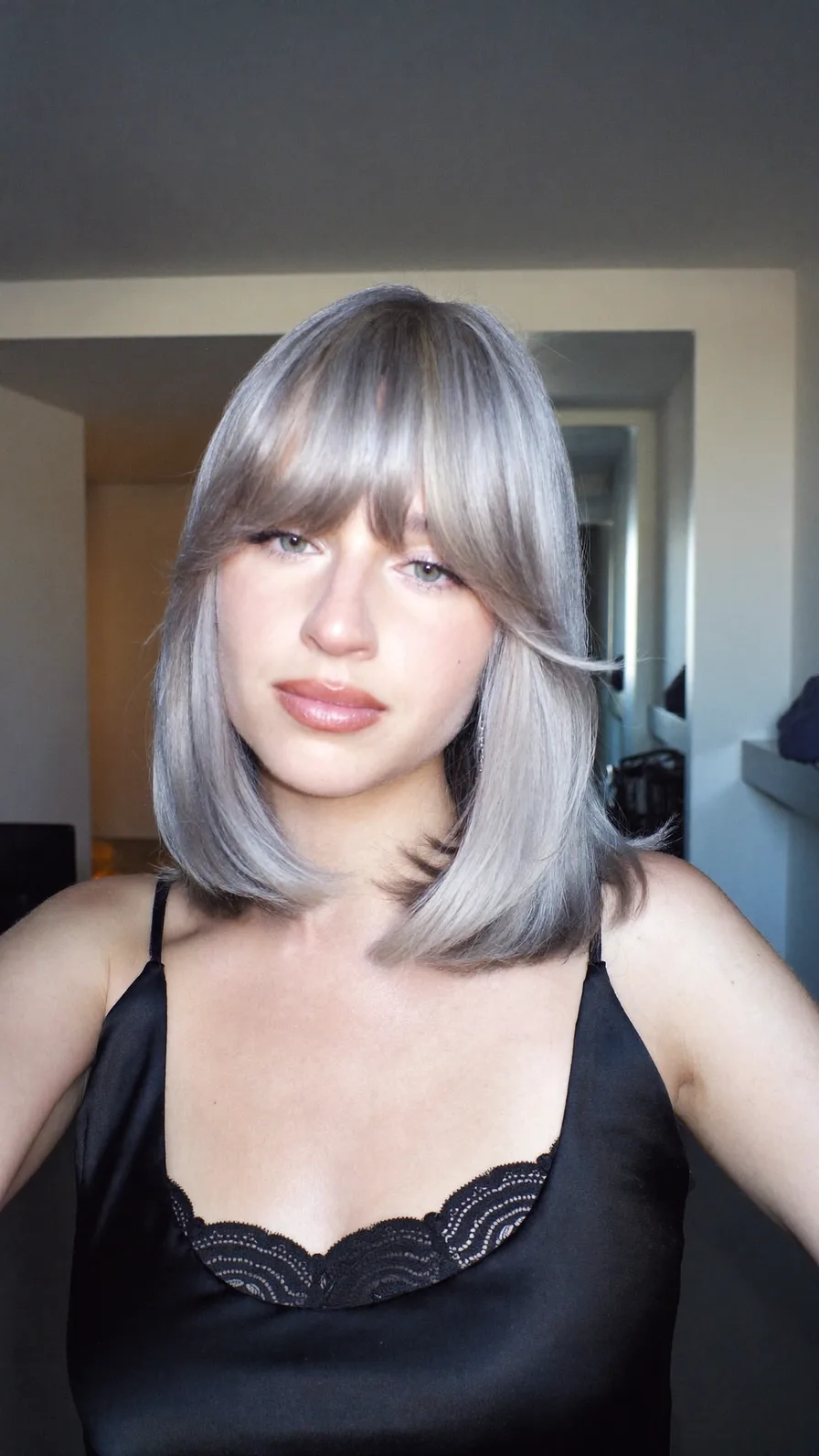 Shoulder-Length Blunt Bob with Soft Curtain Bangs