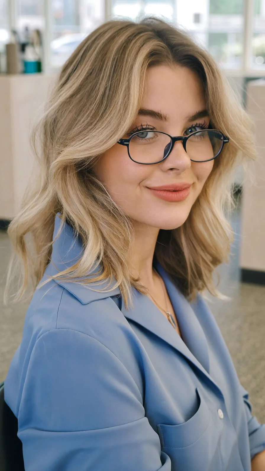 Modern Shoulder-Length Lob with Curtain Bangs and Feathered Ends