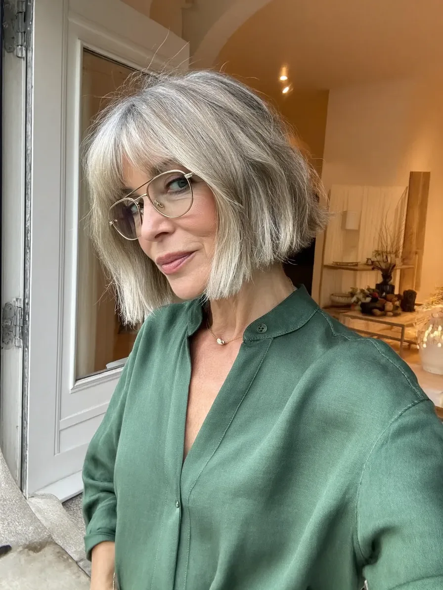 Classic Chin-Length Blunt Bob with Soft Curtain Bangs