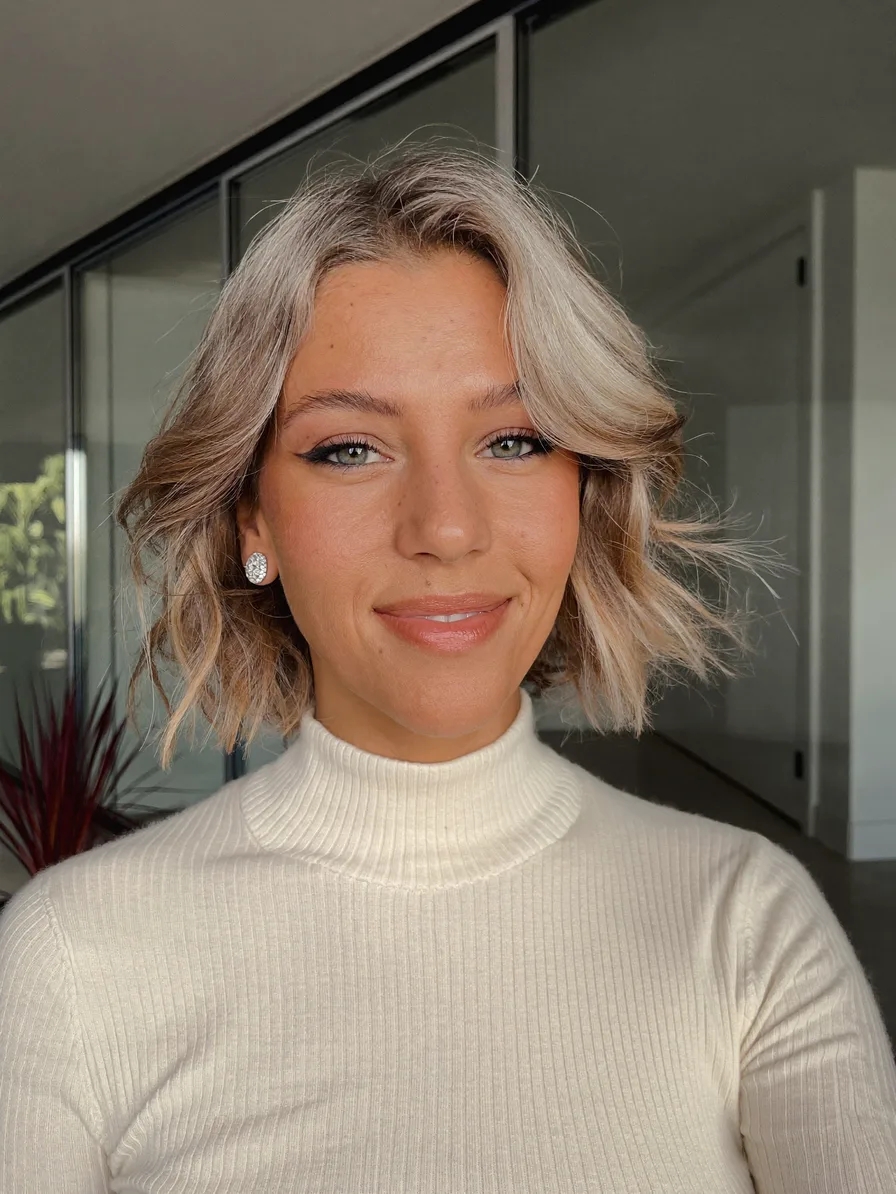 Chic Chin-Length Soft Layered Bob with Curtain Bangs