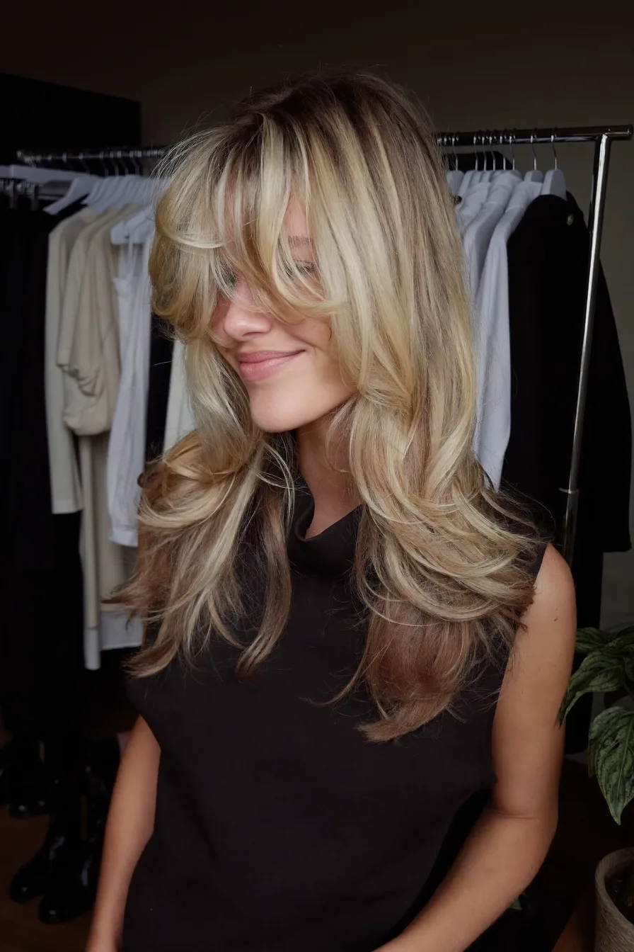 Modern Feathered Layered Cut with Cool Ash Blonde Highlights