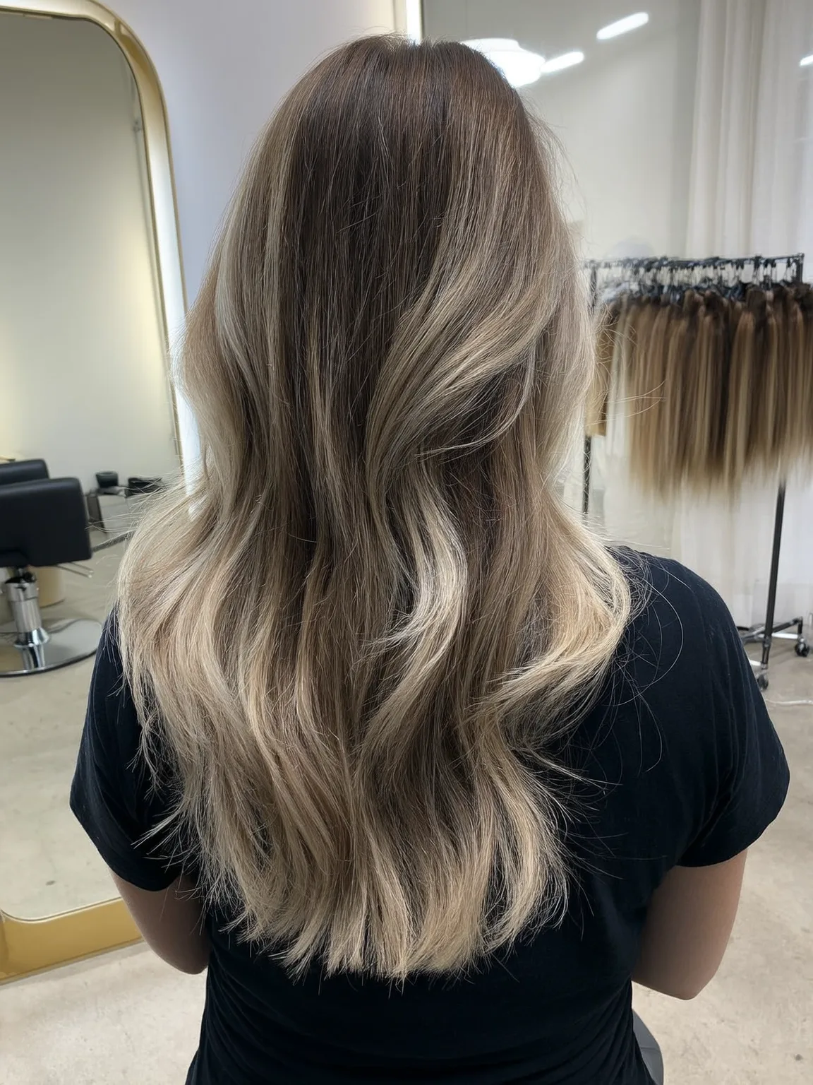 Long Wavy Layers with Dark Root Ash Blonde Blend
