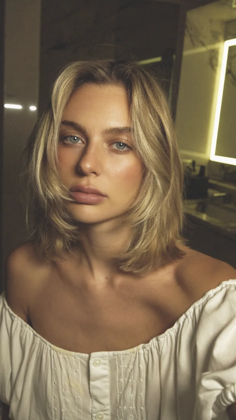 Textured Layered Lob with Curtain Bangs for Soft Volume