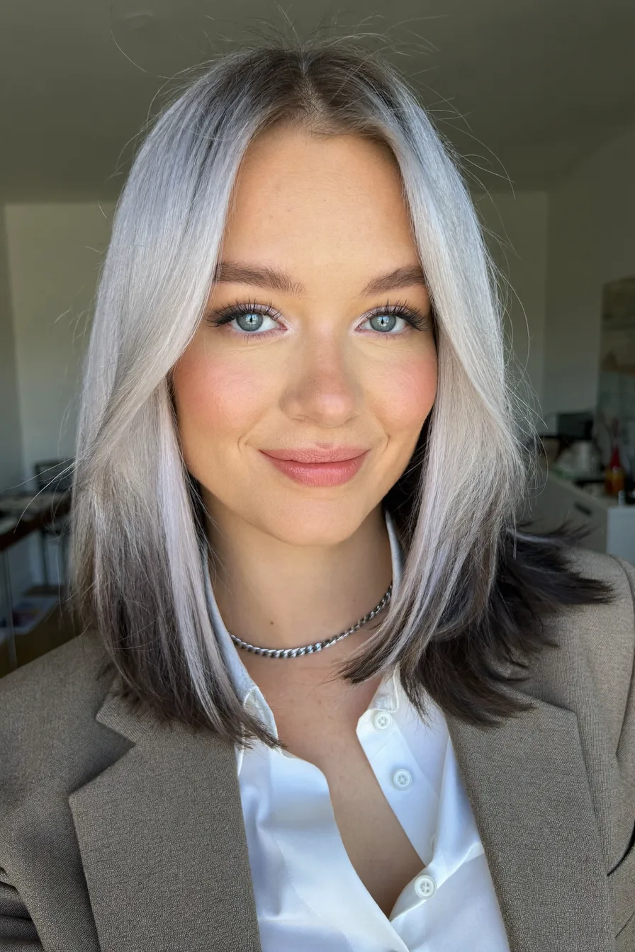 Modern Two-Tone Medium Lob with Curtain Bangs Style