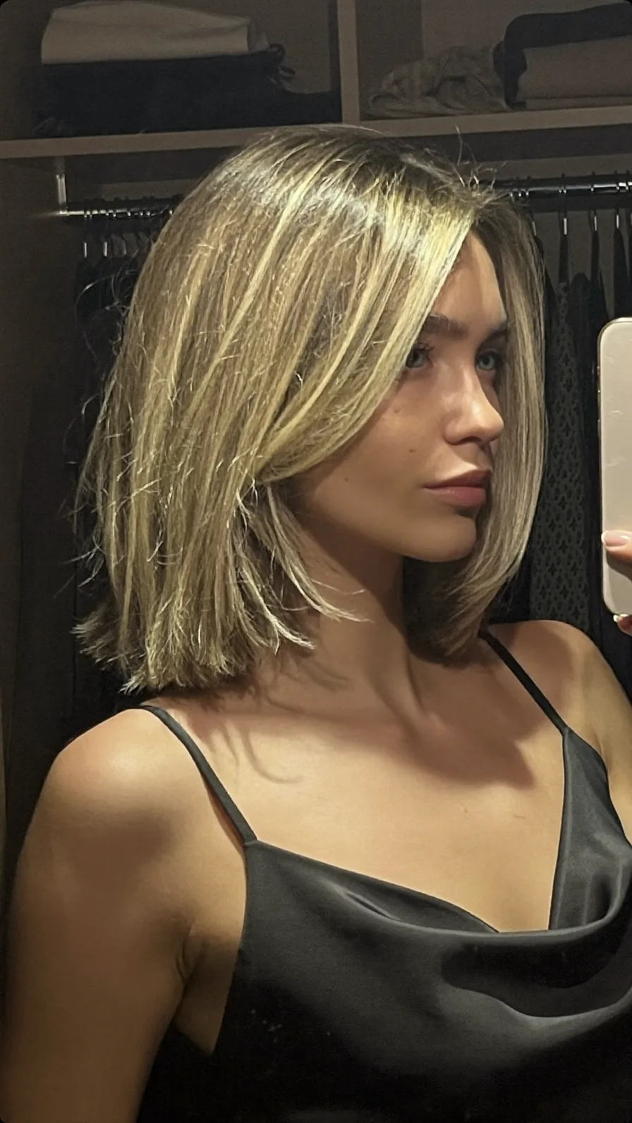 Soft Layered Blonde Lob with Subtle Side-Swept Bangs
