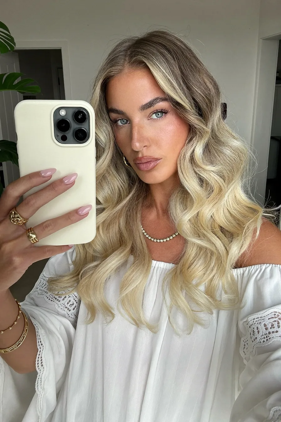 Voluminous Long Layered Waves with Cool Ash Blonde Balayage