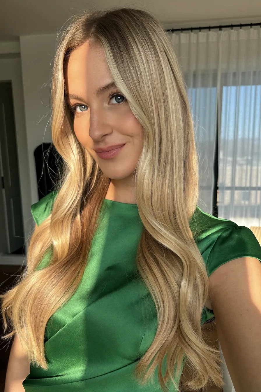 Soft Flowing Long Layers with Ash Blonde Balayage Highlights