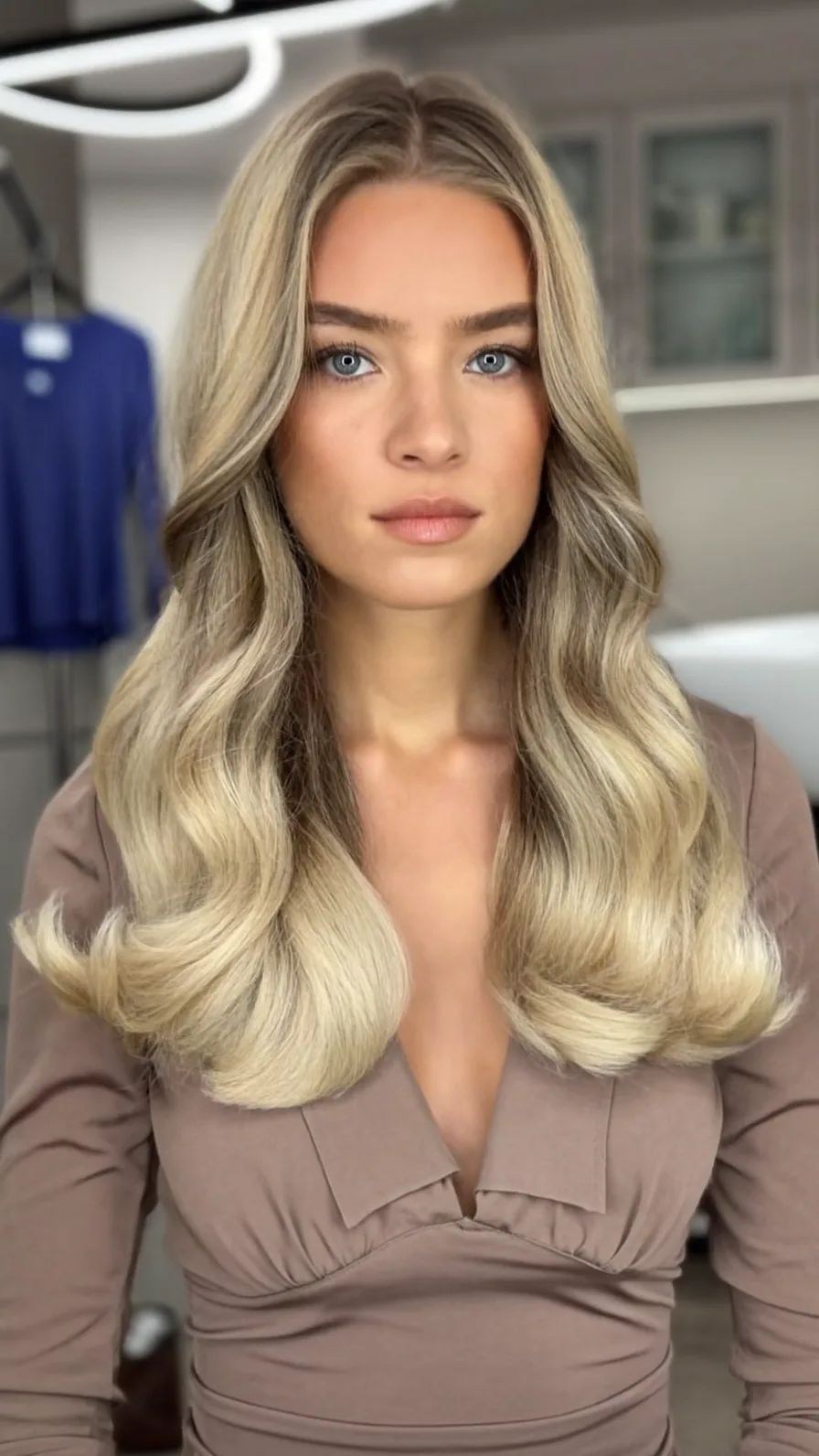 Elegant Long Layered Balayage Blonde Blowout Style