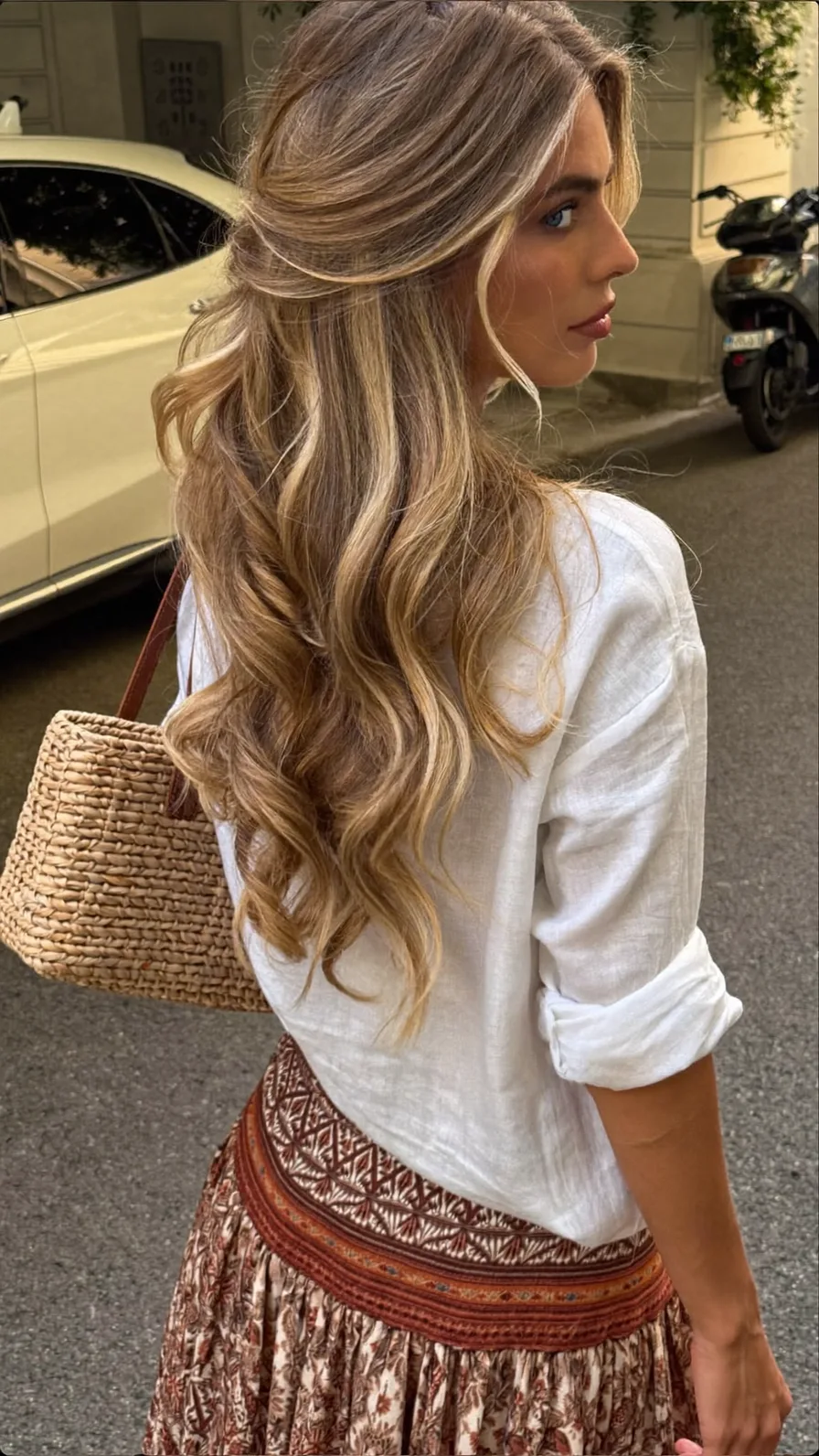 Voluminous Honey Blonde Long Layers with Balayage Highlights