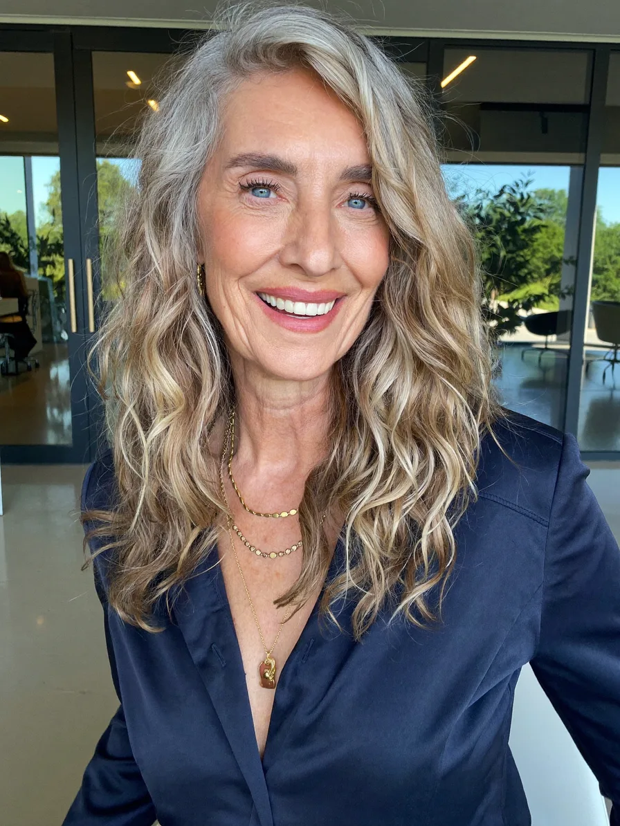 Elegant Long Layered Waves with Side Swept Highlights