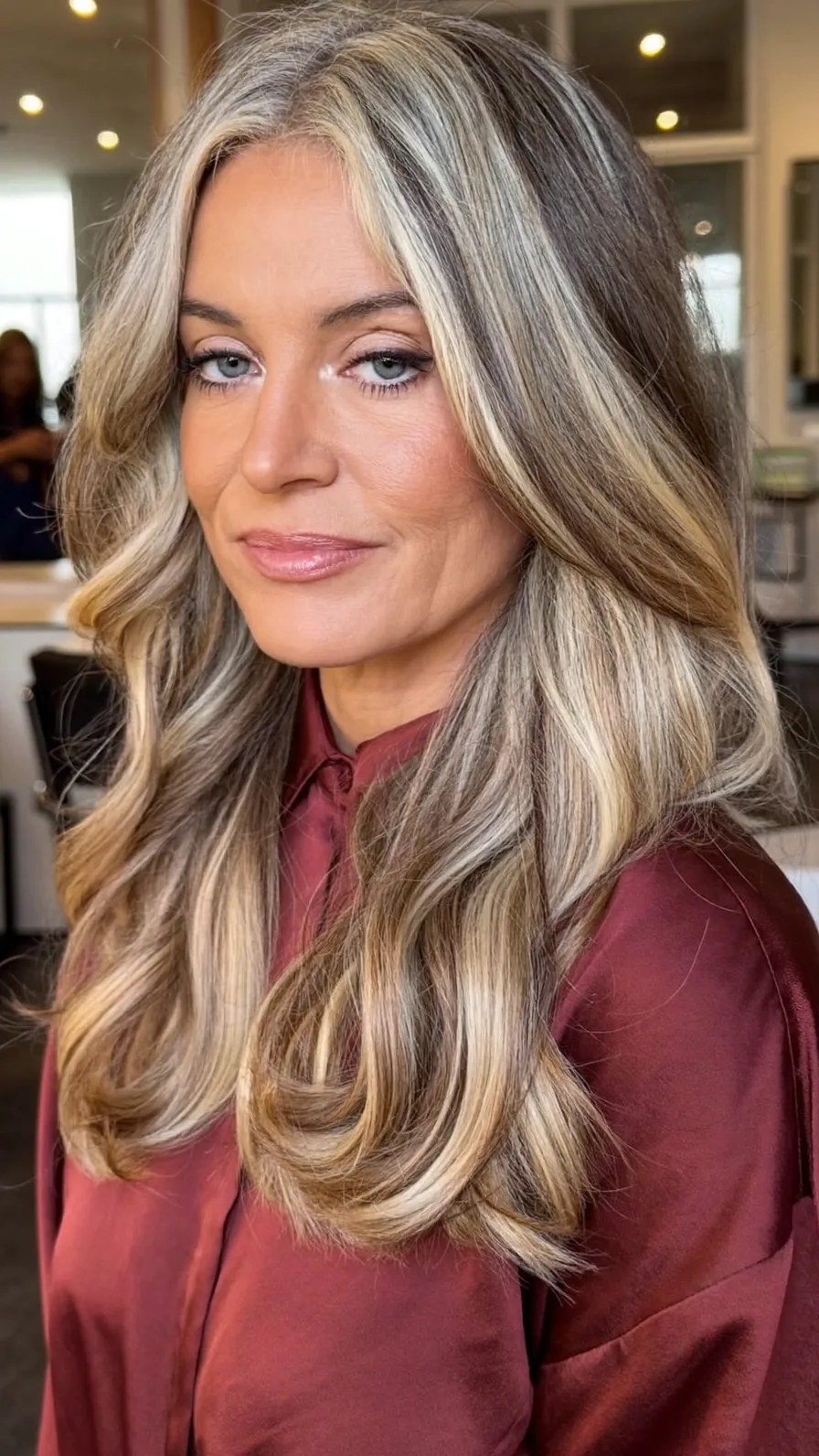 Soft Flowing Long Layered Hair with Ash Blonde Highlights