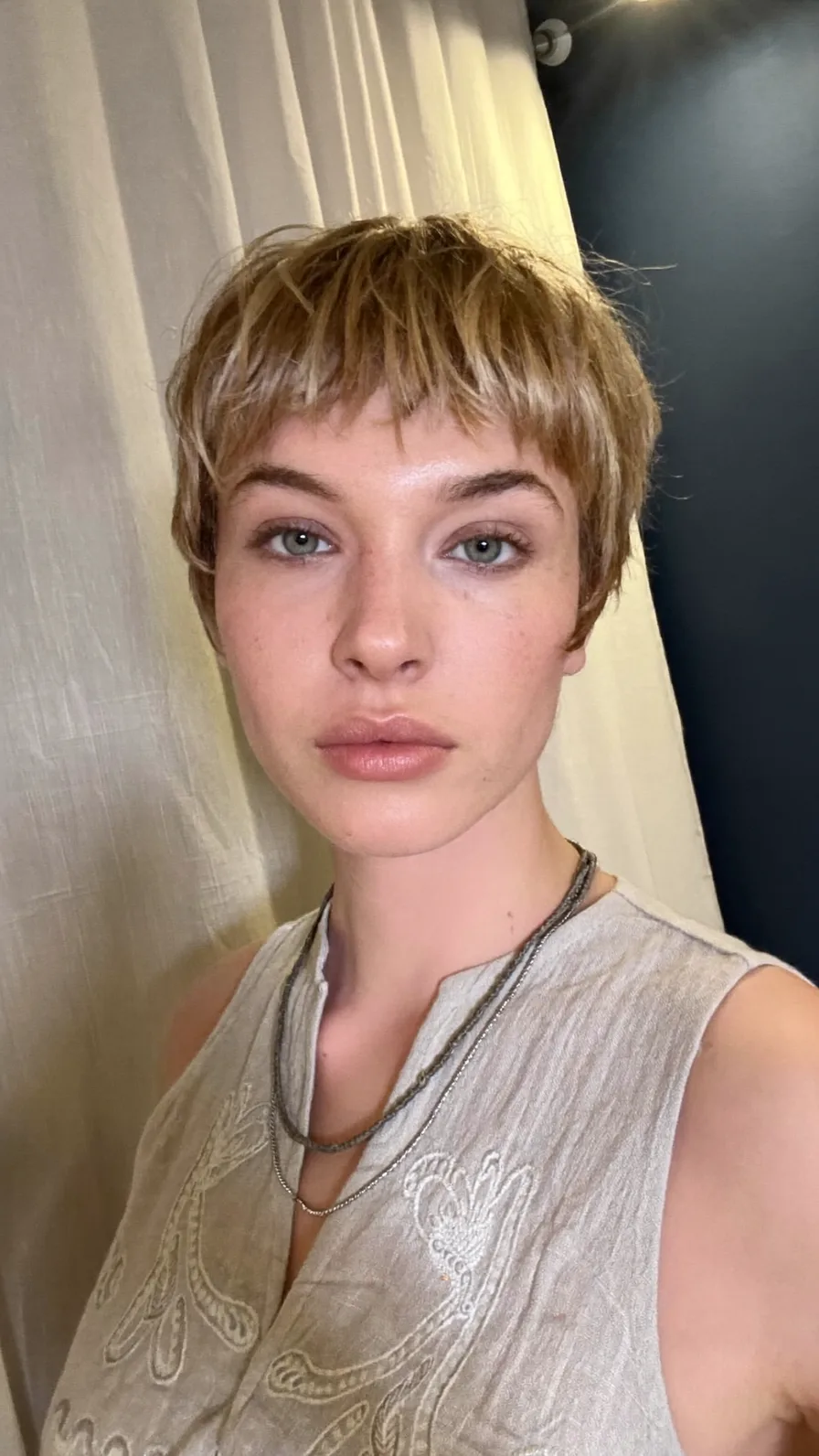 Modern Textured Ash Blonde Pixie with Choppy Micro Bangs