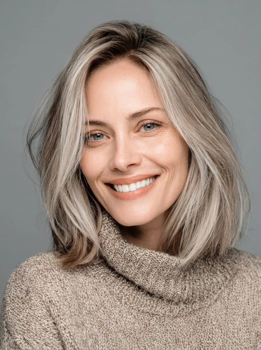 Straight Silver Lob with Ash Blonde Undertones