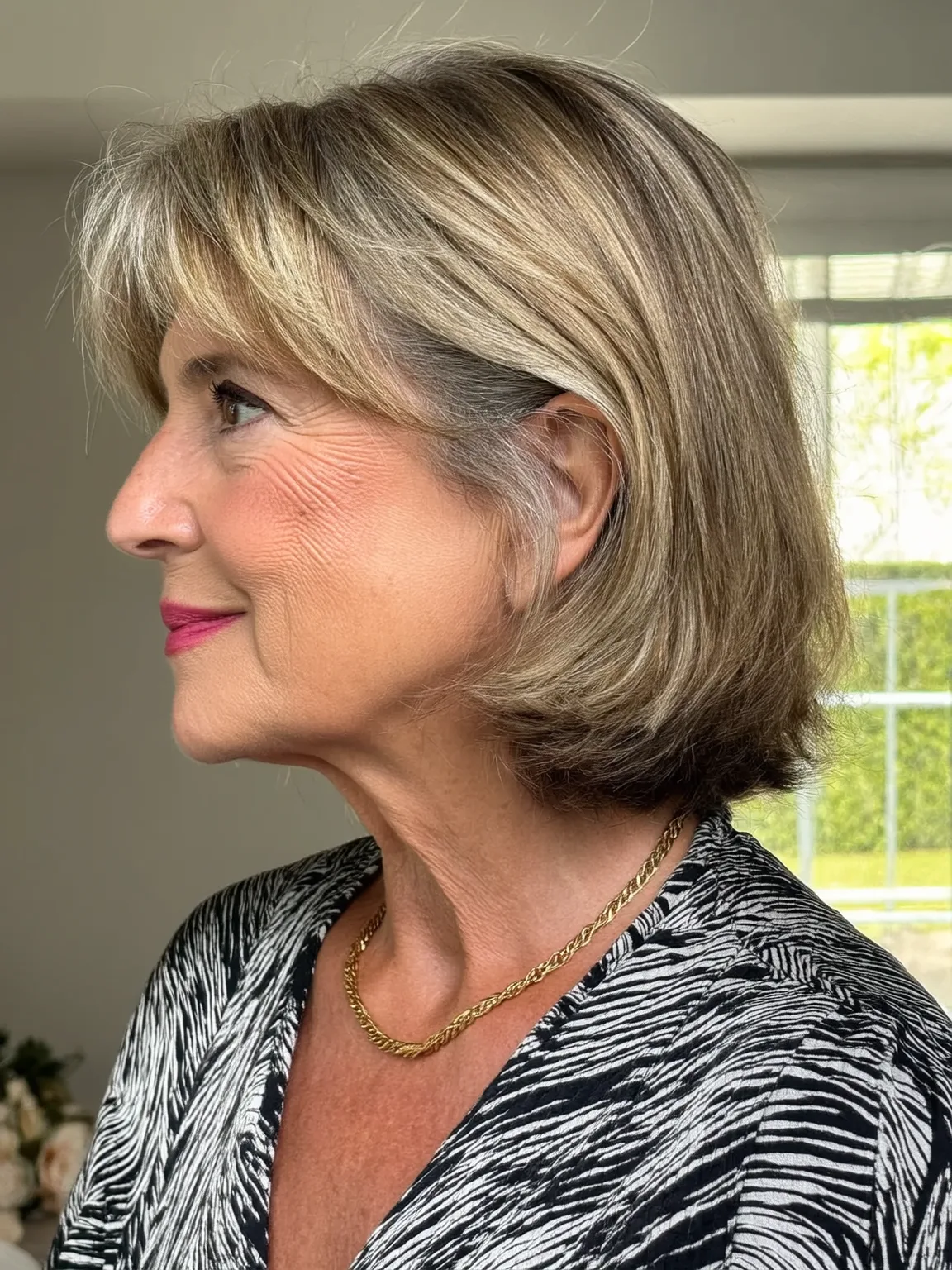 Chin-Length Ash Blonde Bob with Side-Swept Bangs